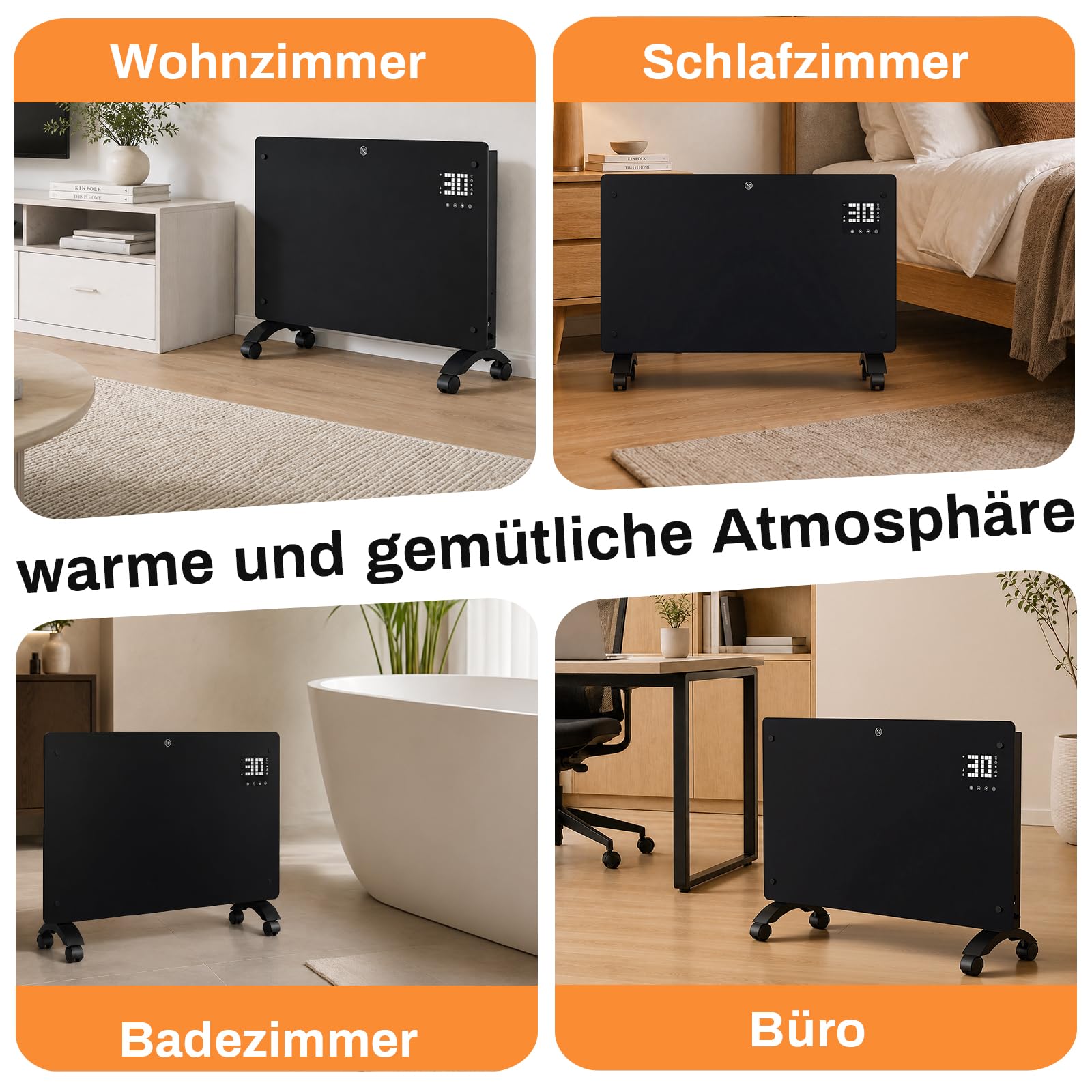 Lospitch WLAN Konvektor Heizung 2000/2500W mit Thermostat und Glasfront