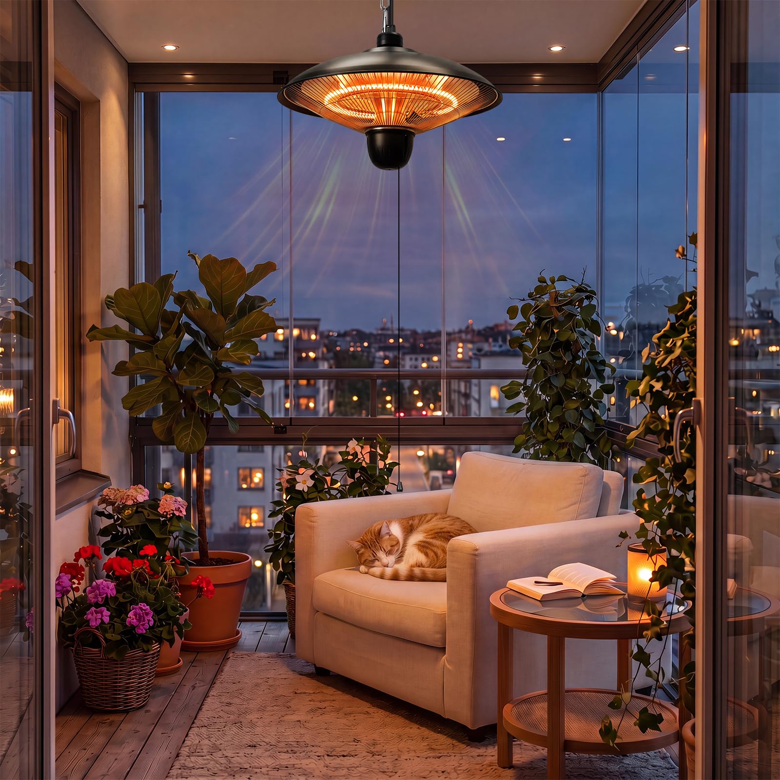 Lospitch Hängeheizstrahler 1800W mit 3 Heizstufen IP55 für Terrasse Balkon