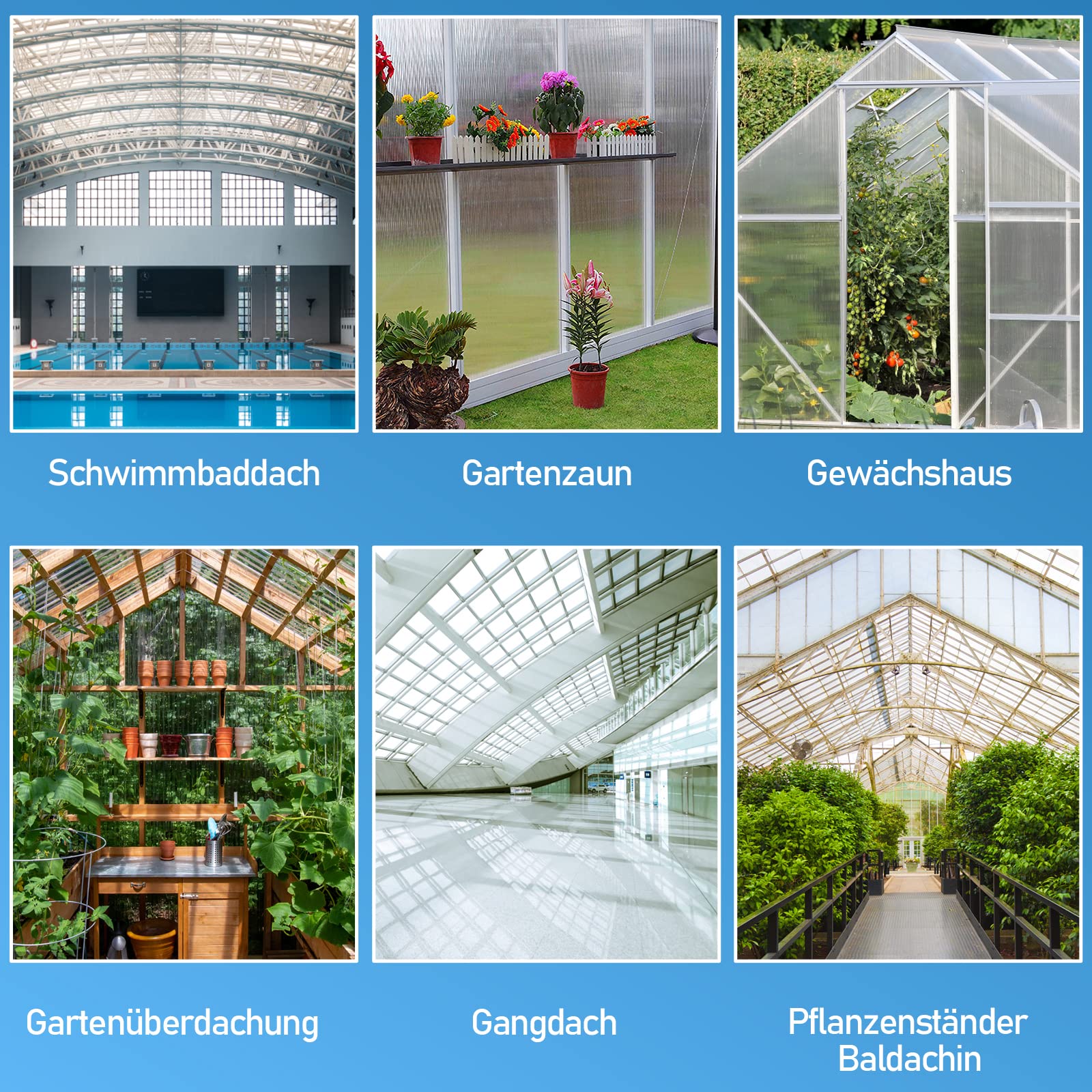 Lospitch Polycarbonatplatten 4 mm 14 Stück 10,25 m² für Gewächshaus