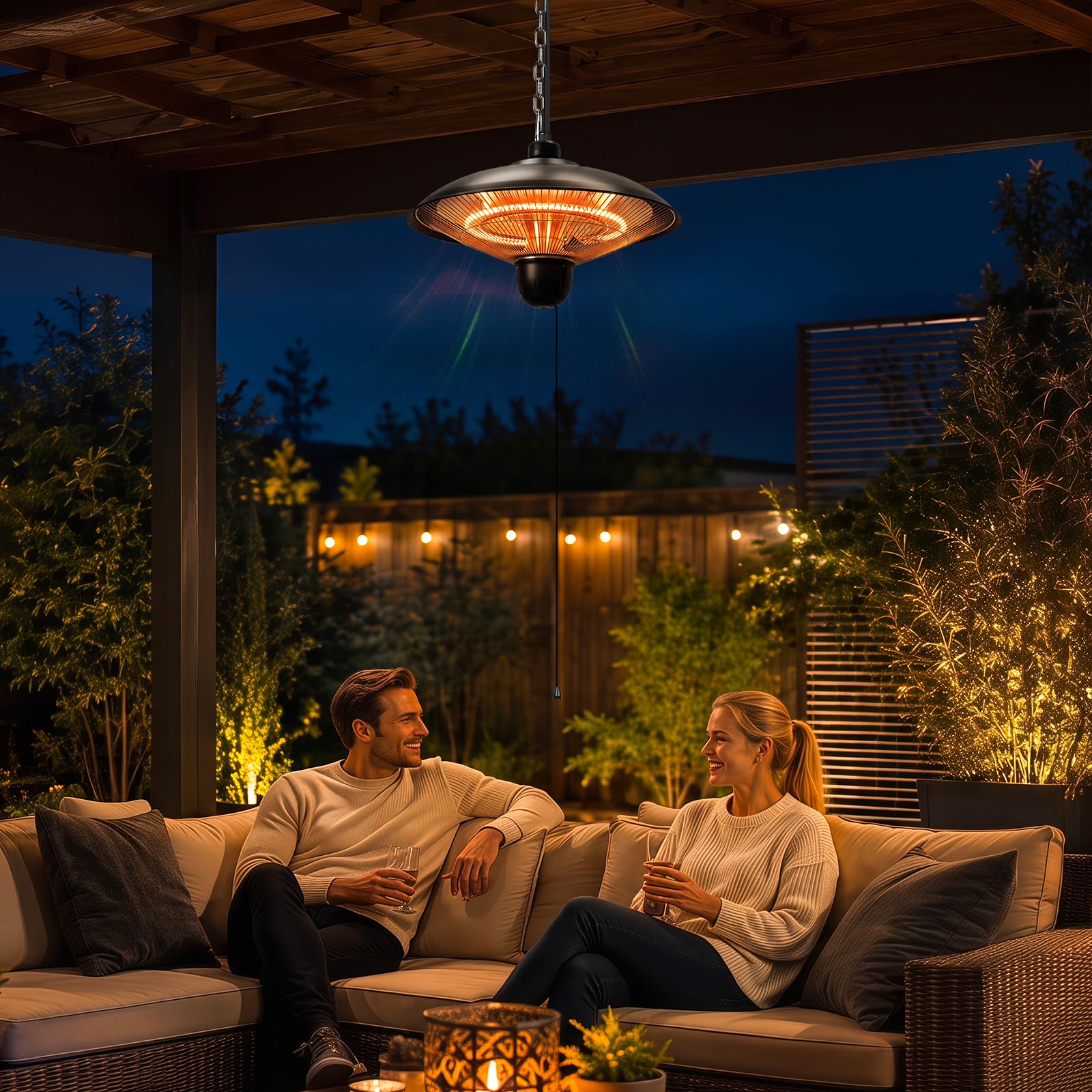 Lospitch Hängeheizstrahler 1800W mit 3 Heizstufen IP55 für Terrasse Balkon