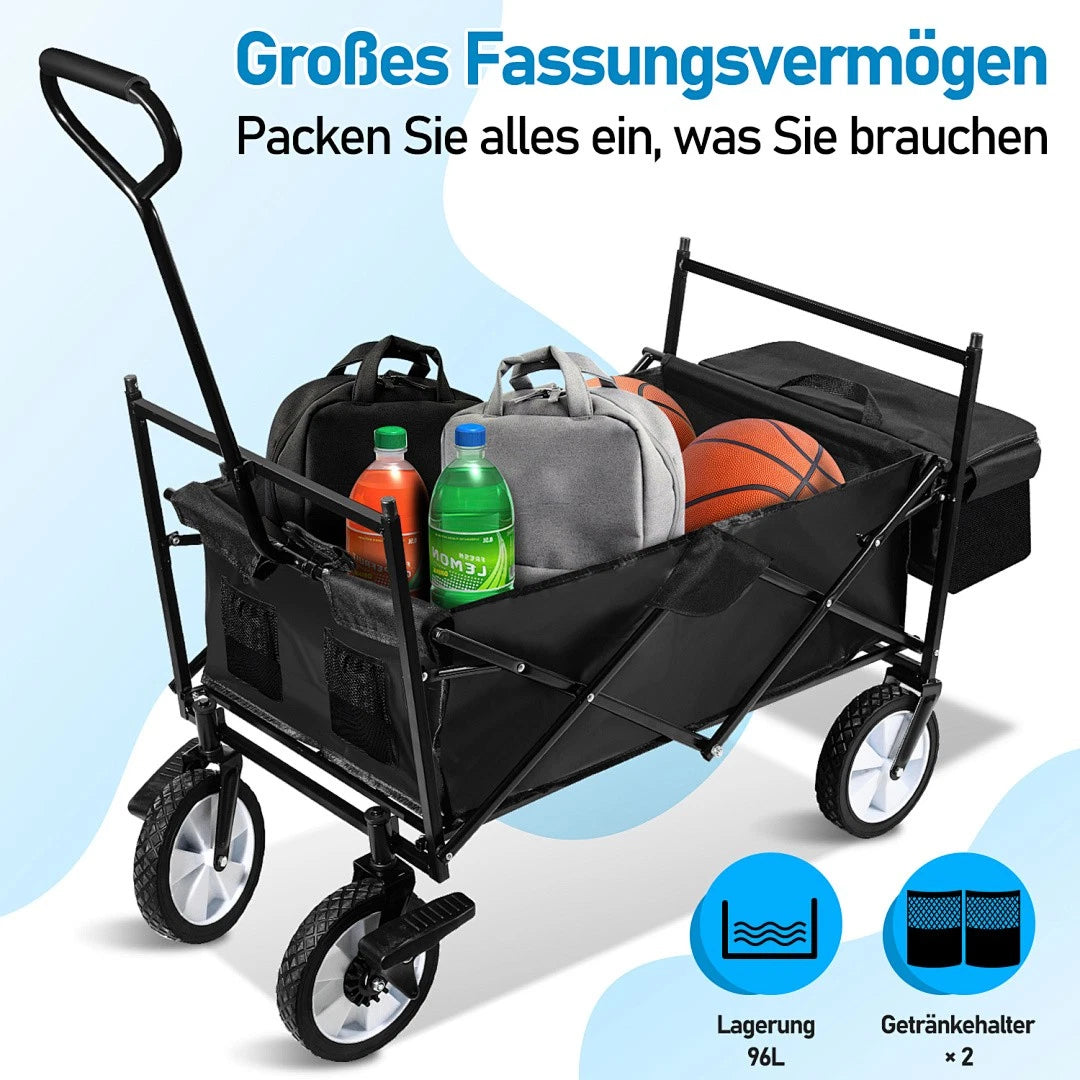 Lospitch Camping Bollerwagen faltbar mit Dach 80 kg Schwarz