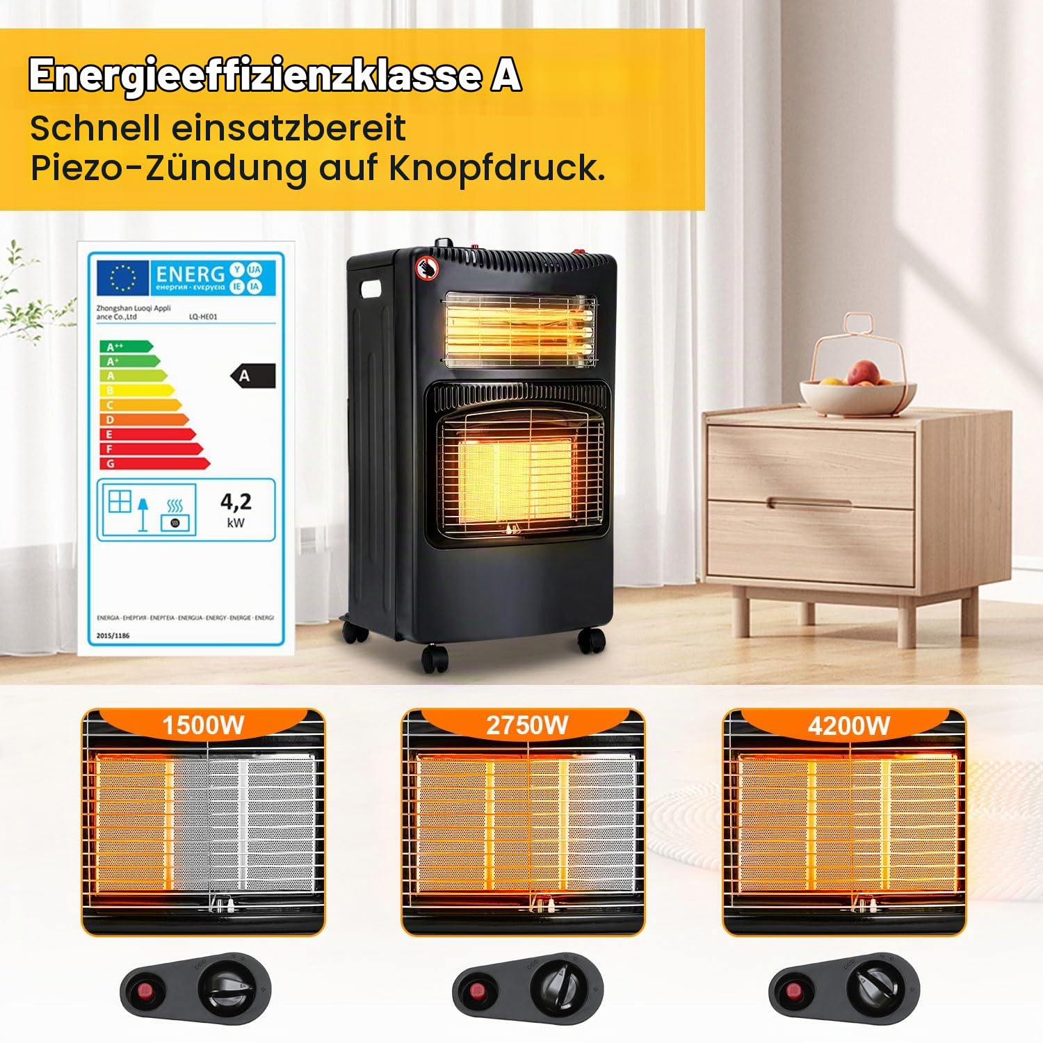 Lospitch Gasofen 4200W mit Elektroheizung 1260W für Propan Butan 8–15 kg