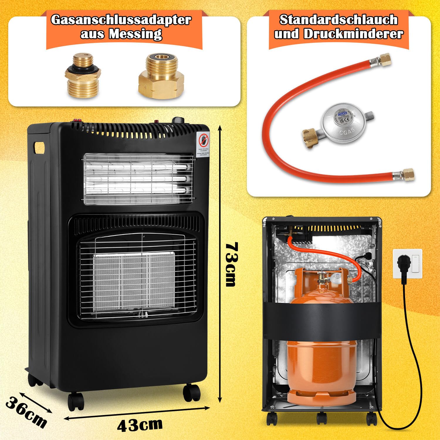 Lospitch Gasofen 4200W mit Elektroheizung 1260W für Propan Butan 8–15 kg