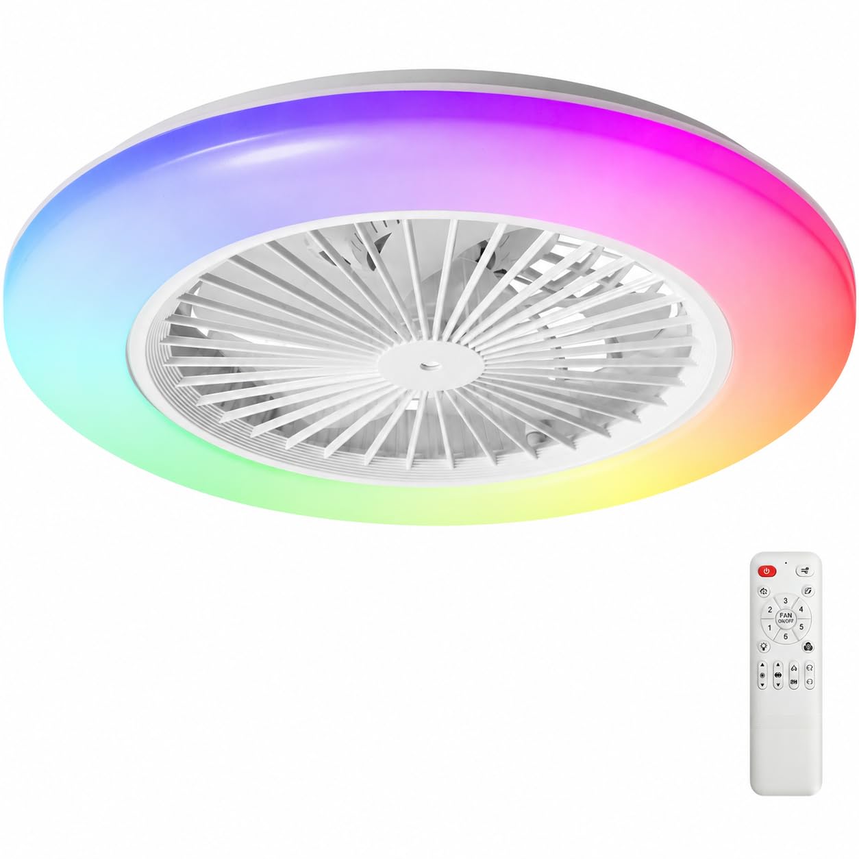 Lospitch LED Deckenventilator mit Licht Ø50 cm 6 Stufen Fernbedienung