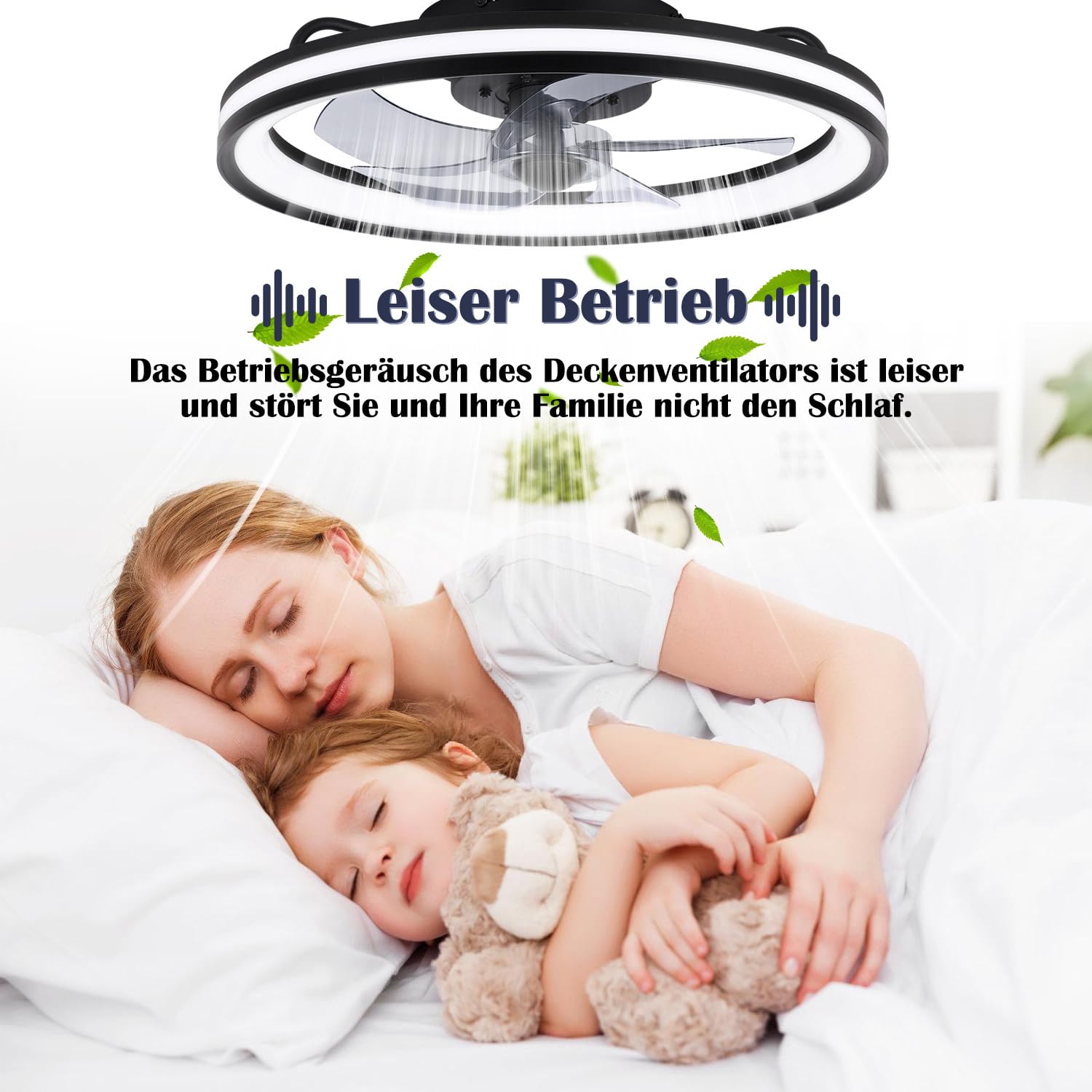 Lospitch LED Deckenventilator mit Licht Ø50 cm 6 Stufen Fernbedienung