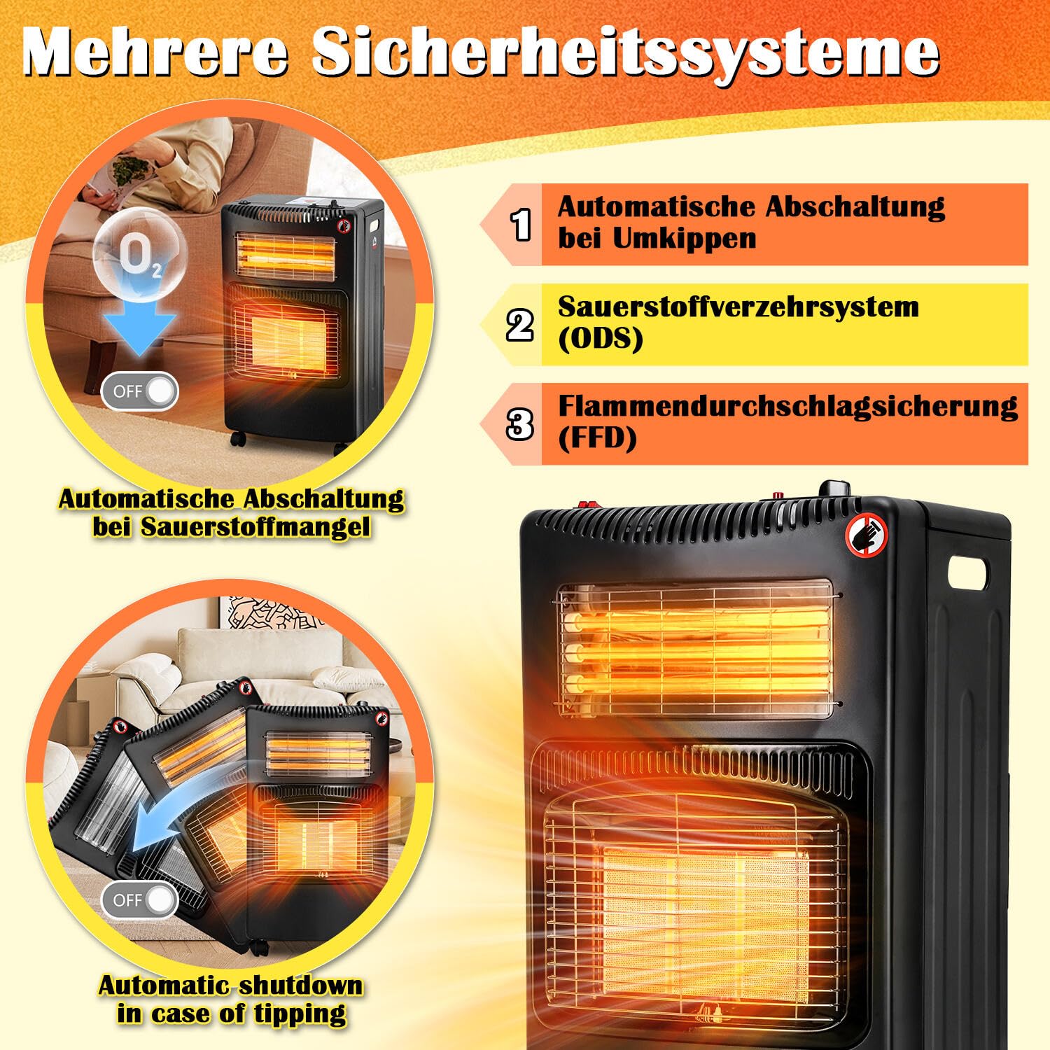 Lospitch Gasofen 4200W mit Elektroheizung 1260W für Propan Butan 8–15 kg