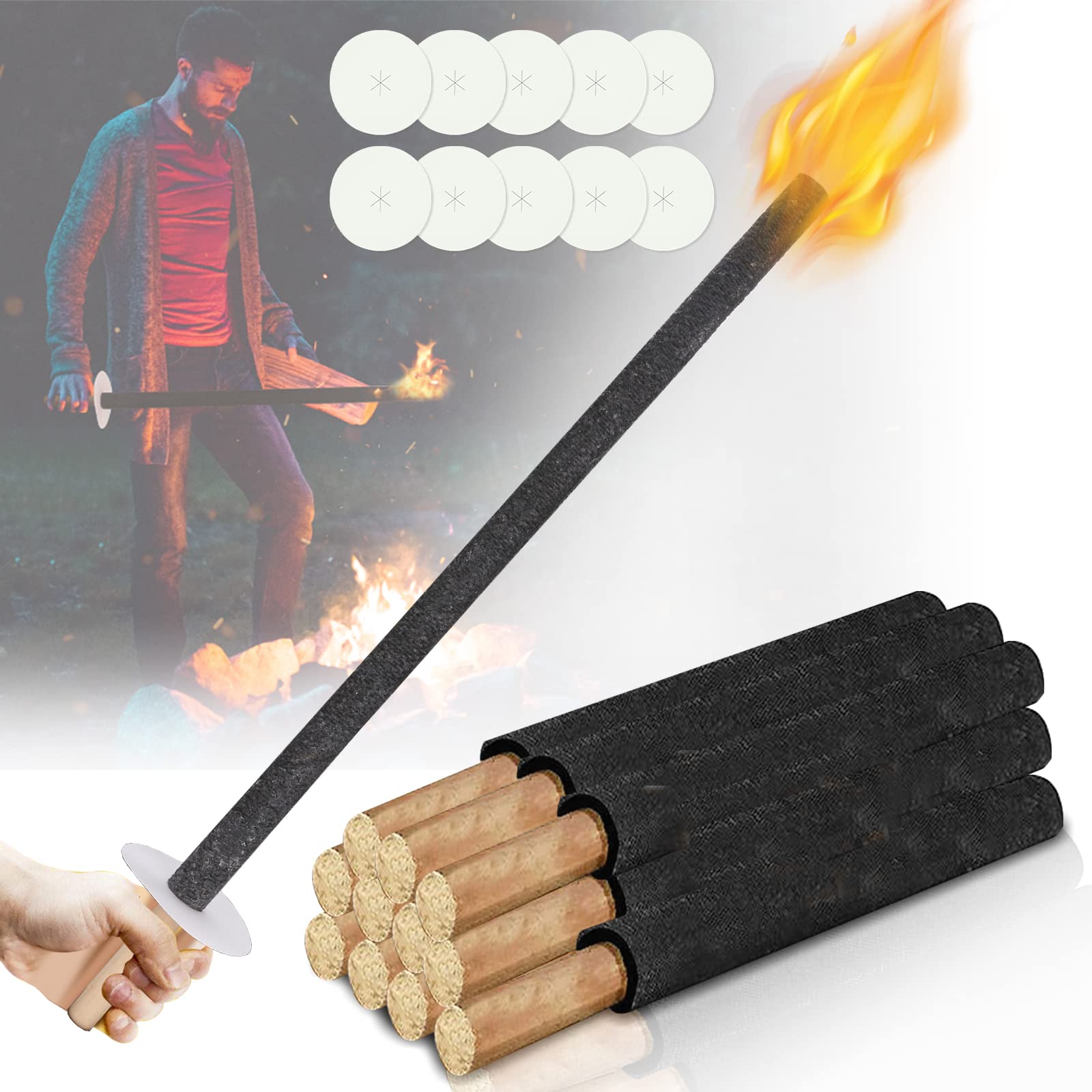 Lospitch Wachsfackeln 10–100 Stück für Outdoor mit Tropfschutz bis 100 Min Brenndauer