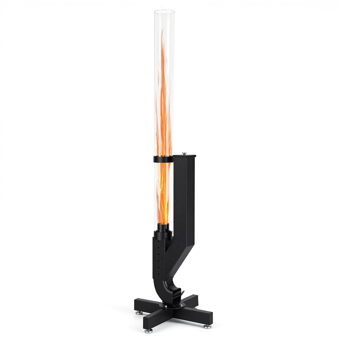 Lospitch Pelletfackel 138 cm mit Glasrohr und Kreuzfuß für Garten und Terrasse