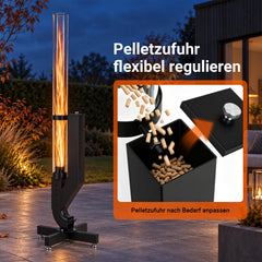 Lospitch Pelletfackel 138 cm mit Glasrohr und Kreuzfuß für Garten und Terrasse