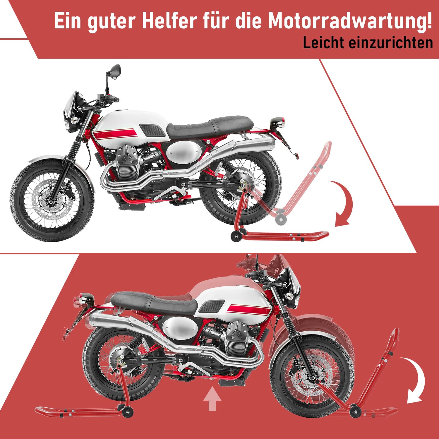 Lospitch Motorradständer Set vorne hinten 300 kg verstellbar mit Rollen