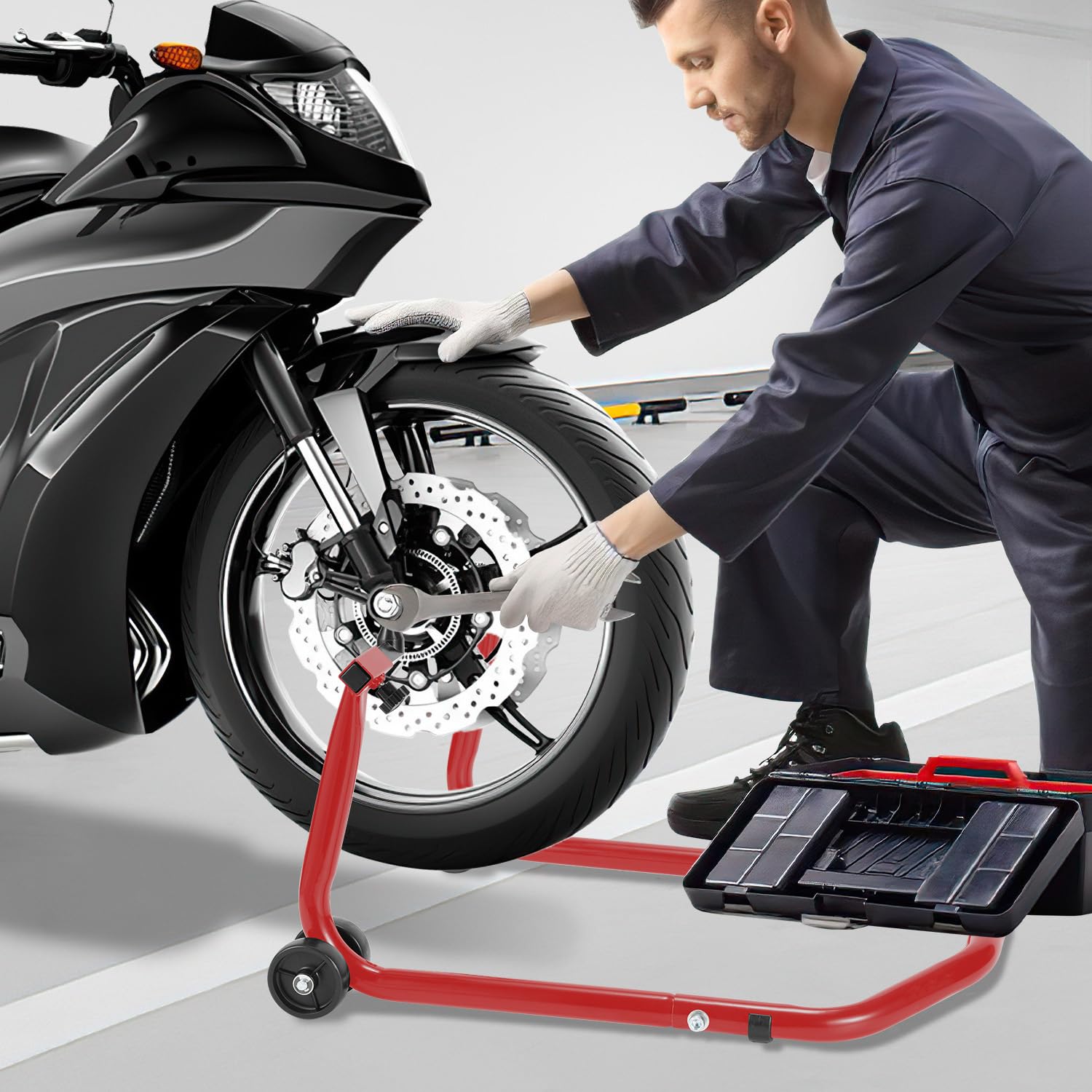 Lospitch Motorradständer Set vorne hinten 300 kg verstellbar mit Rollen