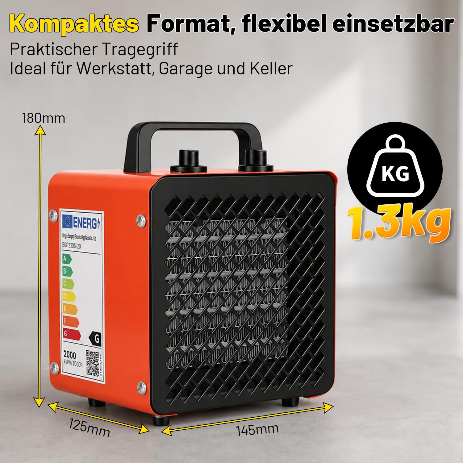 Lospitch Bauheizer 2000/3000W mit Thermostat und Kaltluftfunktion