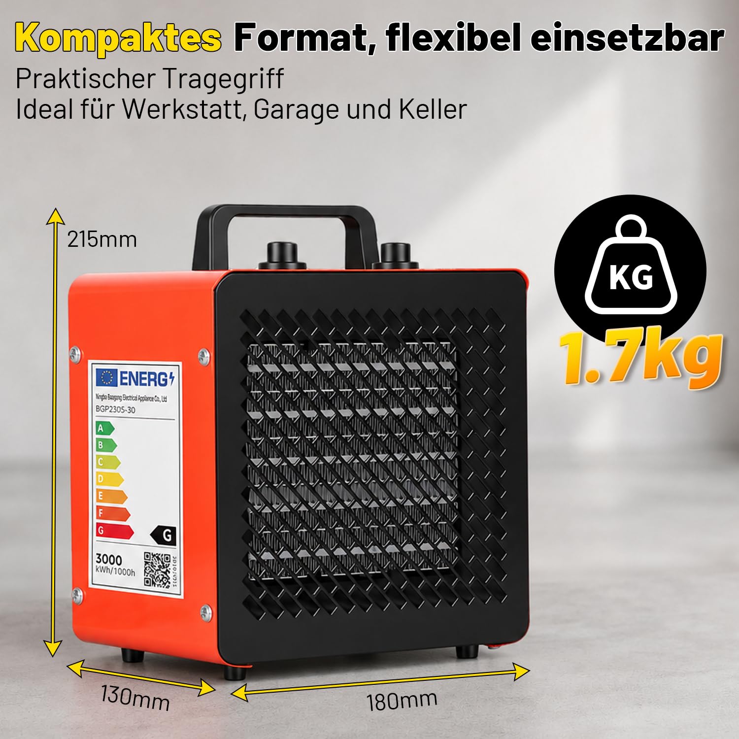 Lospitch Bauheizer 2000/3000W mit Thermostat und Kaltluftfunktion