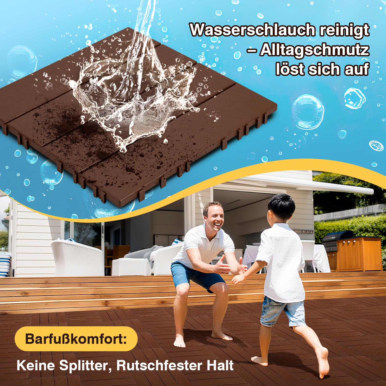 Lospitch Terrassenfliesen Kunststoff 30x30 cm Klickfliesen für Balkon und Terrasse