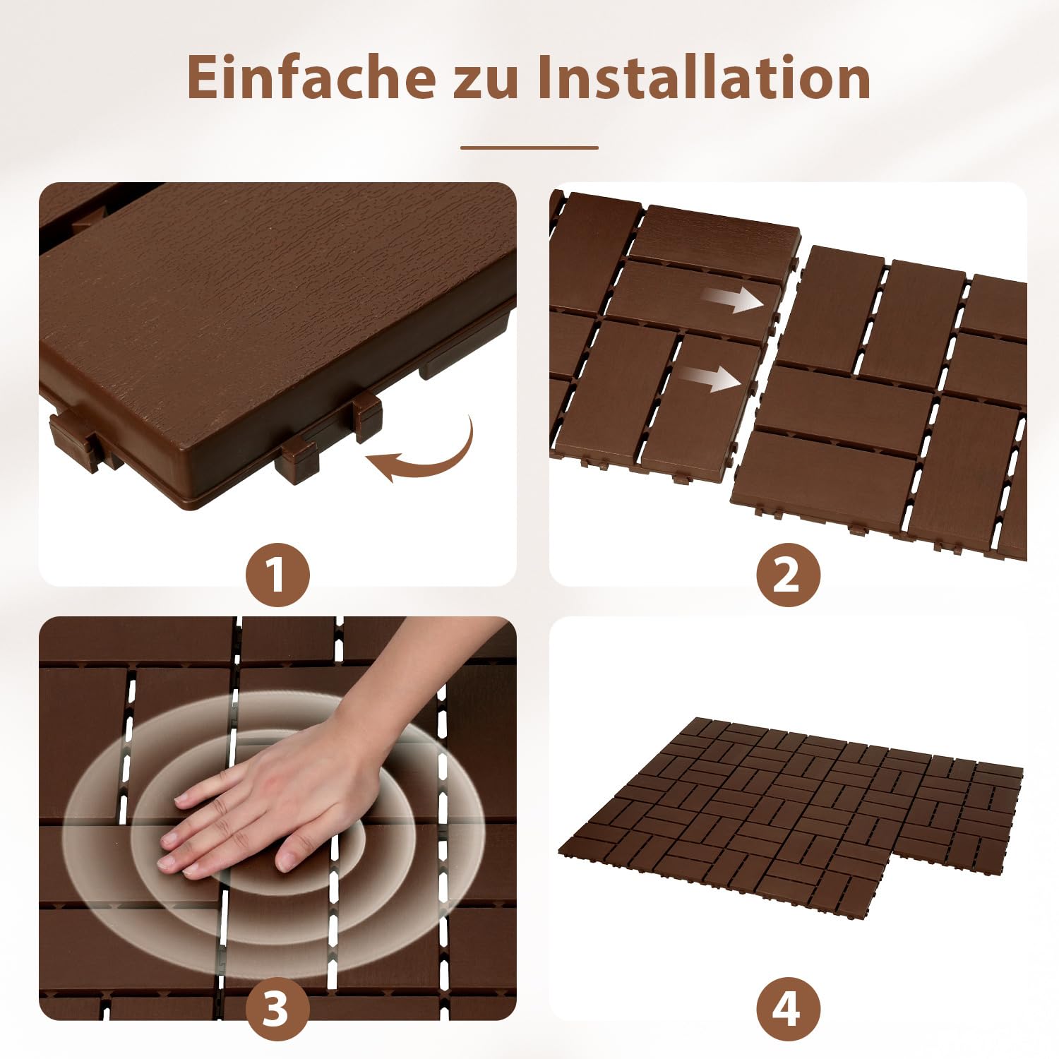 Lospitch Klickfliesen Kunststoff 30x30 cm für Balkon Terrasse Pool