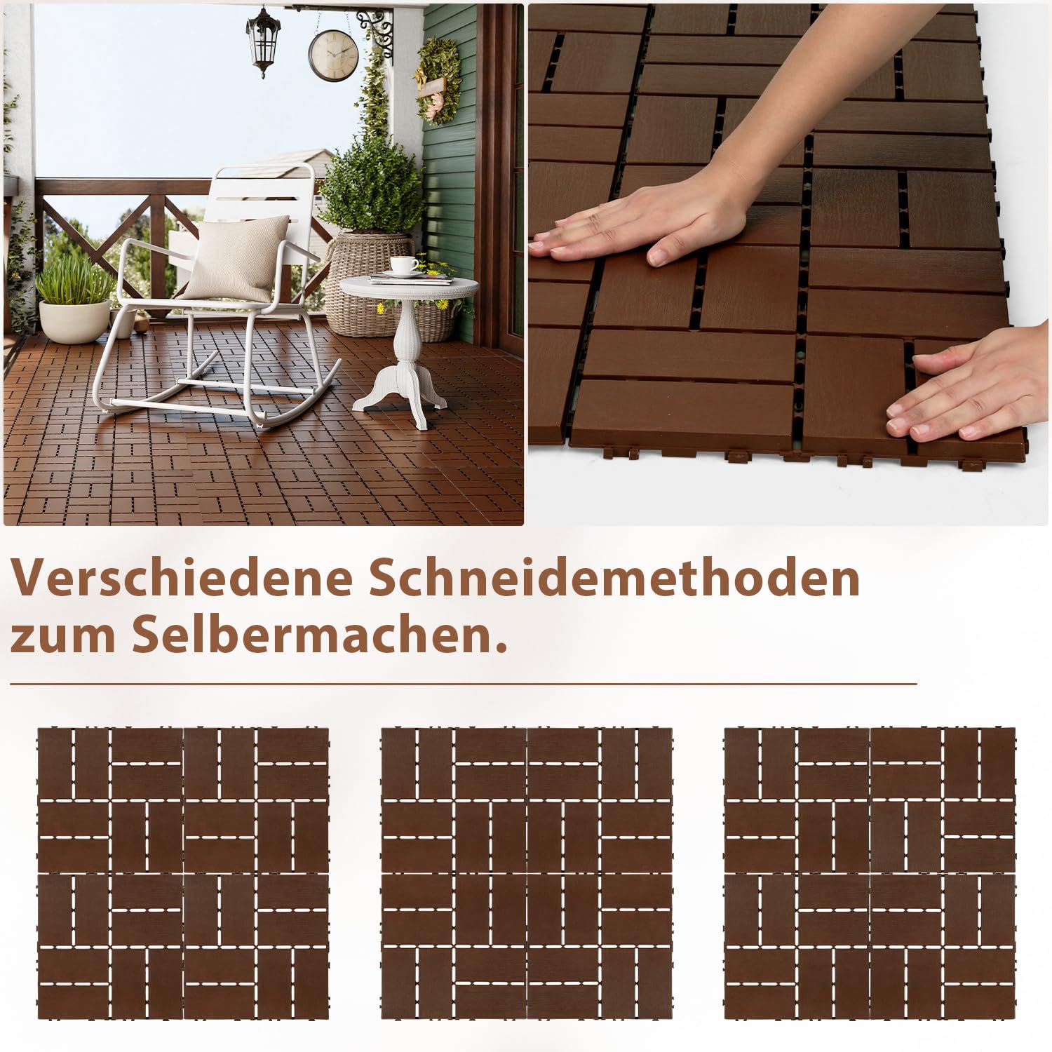 Lospitch Klickfliesen Kunststoff 30x30 cm für Balkon Terrasse Pool
