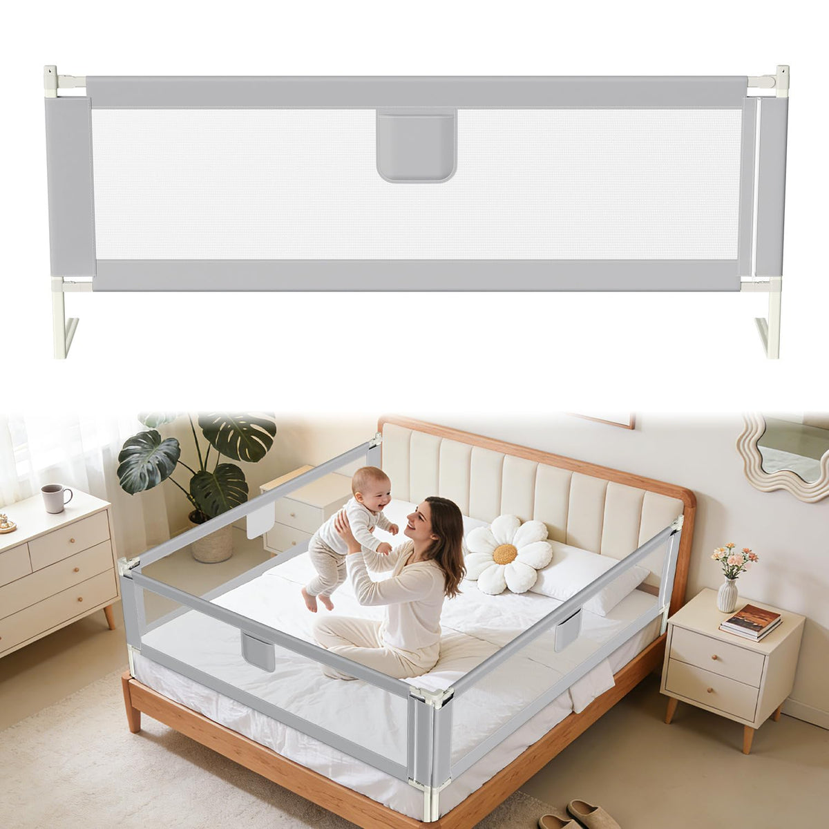 Lospitch Bettgitter Rausfallschutz 150/180/200cm Höhenverstellbar 64 bis 96cm für Kinderbett Babybett
