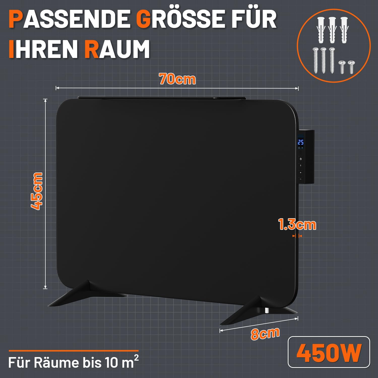 Lospitch Infrarotheizung 450/800W mit WLAN App Thermostat und Handtuchhalter