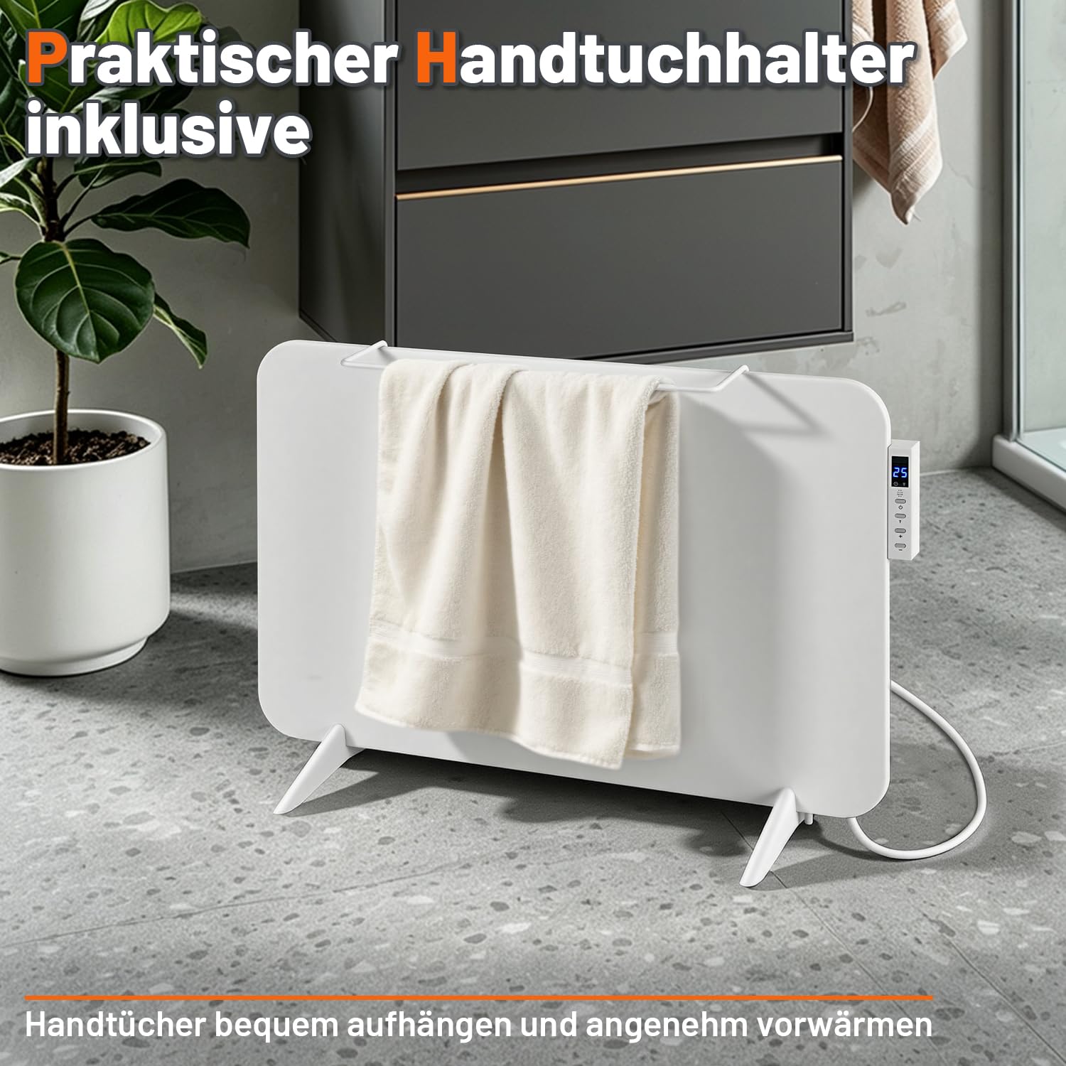Lospitch Infrarotheizung 450/800W mit WLAN App Thermostat und Handtuchhalter