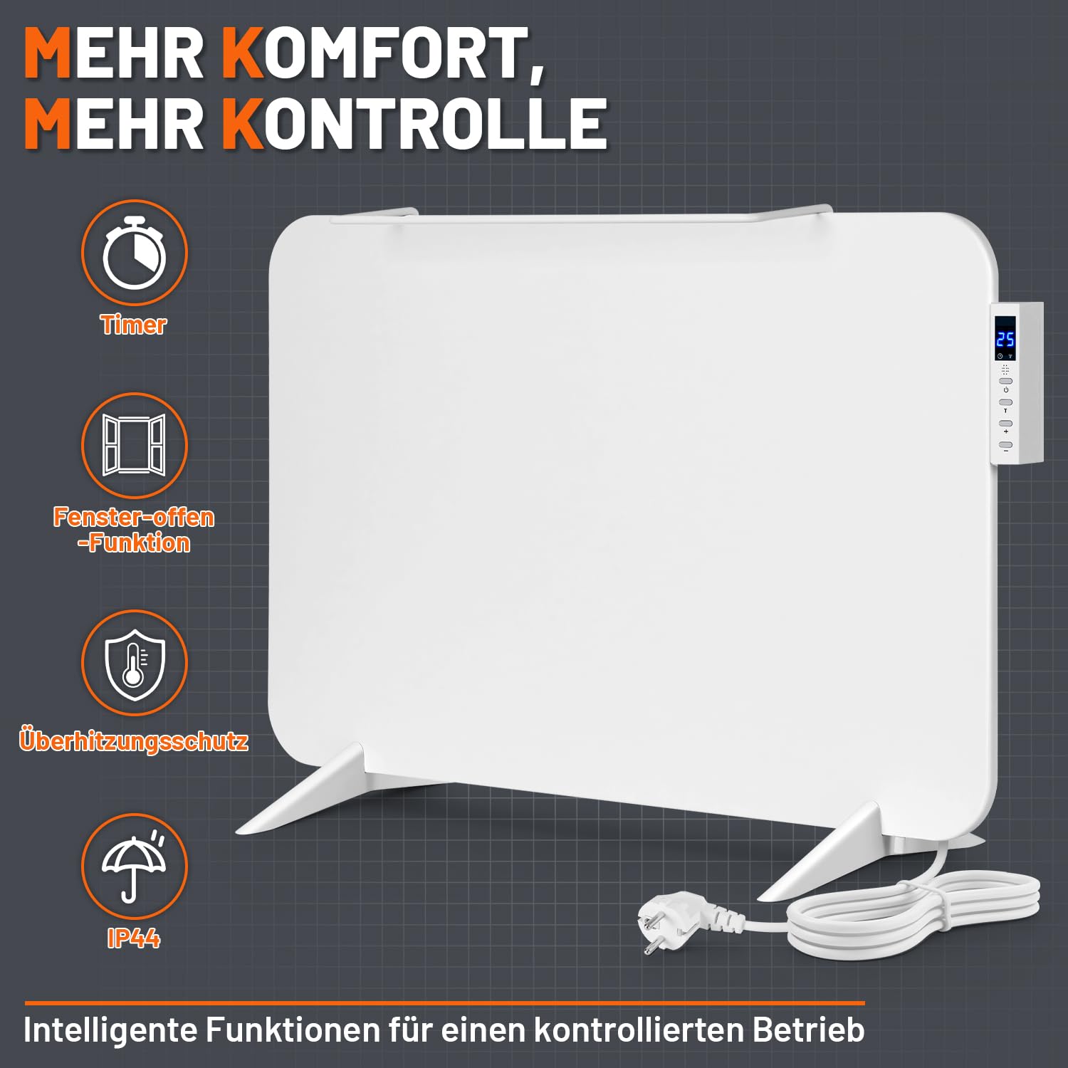 Lospitch Infrarotheizung 450/800W mit WLAN App Thermostat und Handtuchhalter
