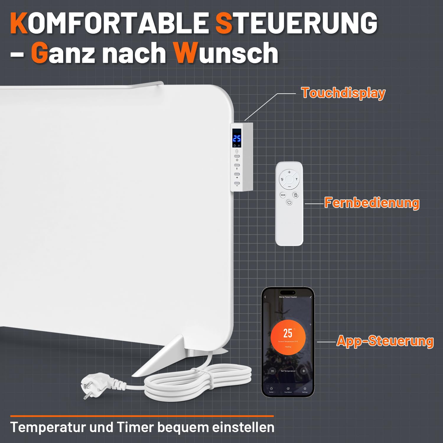 Lospitch Infrarotheizung 450/800W mit WLAN App Thermostat und Handtuchhalter