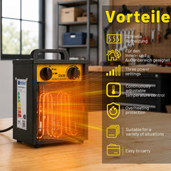 Lospitch Heizlüfter 2000/3000W mit Thermostat für Werkstatt Garage Baustelle