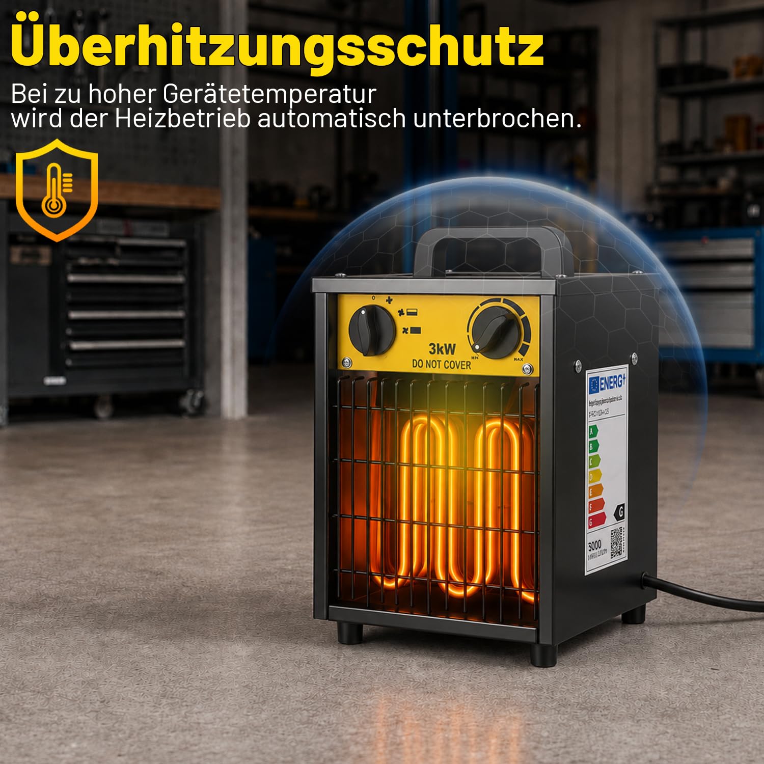 Lospitch Heizlüfter 2000/3000W mit Thermostat für Werkstatt Garage Baustelle