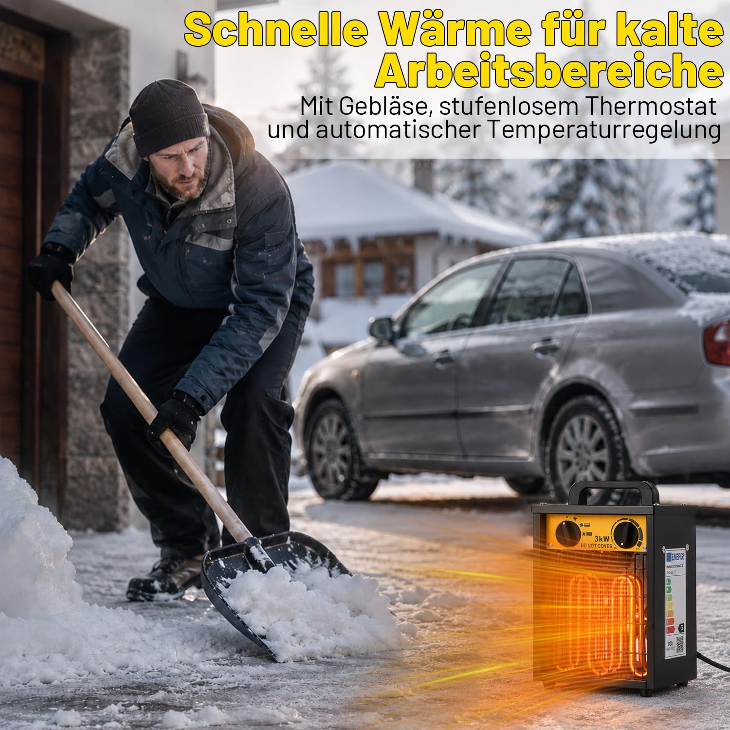 Lospitch Heizlüfter 2000/3000W mit Thermostat für Werkstatt Garage Baustelle