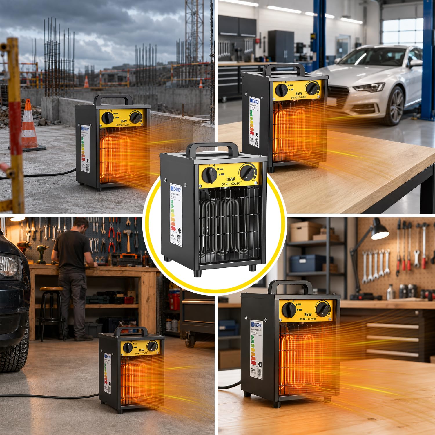 Lospitch Heizlüfter 2000/3000W mit Thermostat für Werkstatt Garage Baustelle