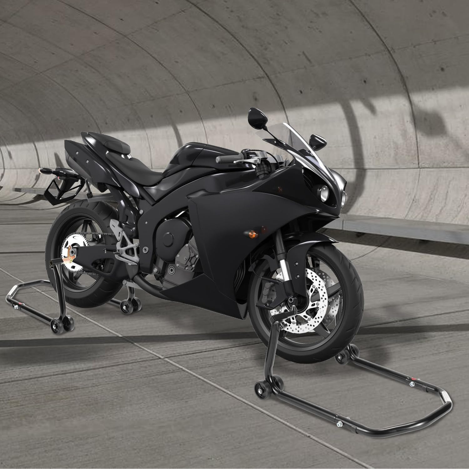 Lospitch Motorradständer Set vorne hinten 300 kg verstellbar mit Rollen