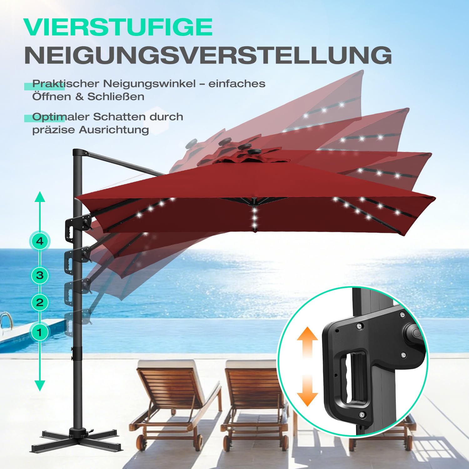 Lospitch Ampelschirm 3x3m 360° drehbar UV50+ für Garten und Terrasse