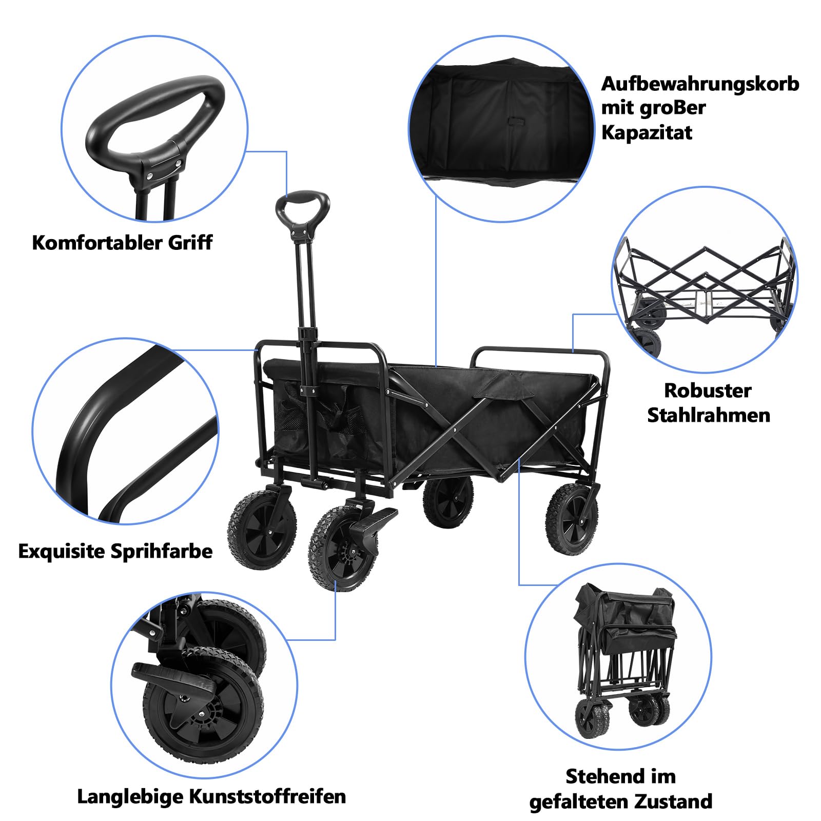 Lospitch Transportwagen faltbar 100 x 51 x 75 cm mit 96 L Volumen