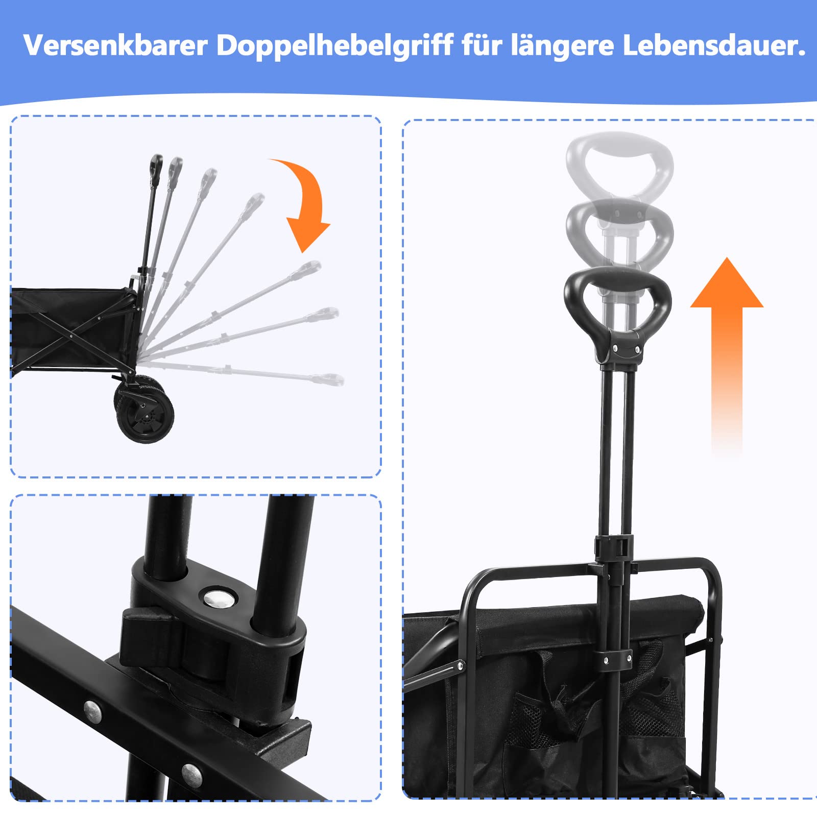 Lospitch Transportwagen faltbar 100 x 51 x 75 cm mit 96 L Volumen