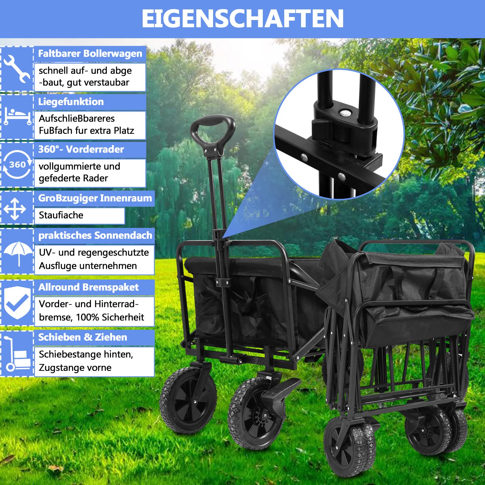 Lospitch Transportwagen faltbar 100 x 51 x 75 cm mit 96 L Volumen