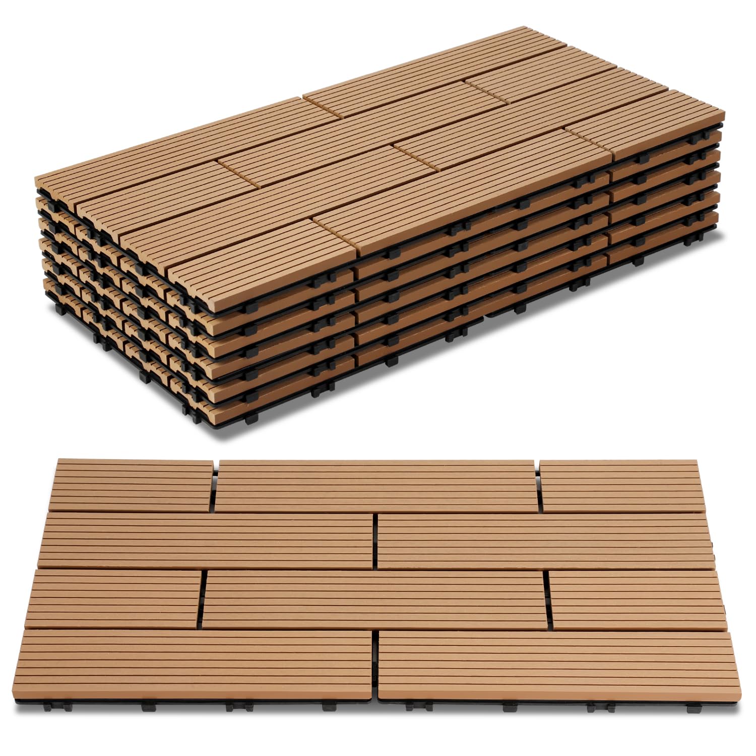 Lospitch WPC Balkonfliesen 30x60 cm Teak Klicksystem für Terrasse und Garten