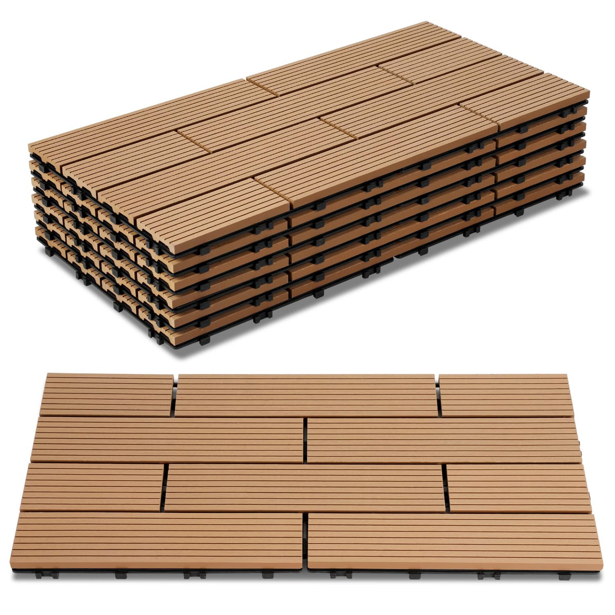 Lospitch WPC Balkonfliesen 30x60 cm Teak Klicksystem für Terrasse und Garten