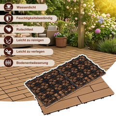 Lospitch WPC Balkonfliesen 30x60 cm Teak Klicksystem für Terrasse und Garten