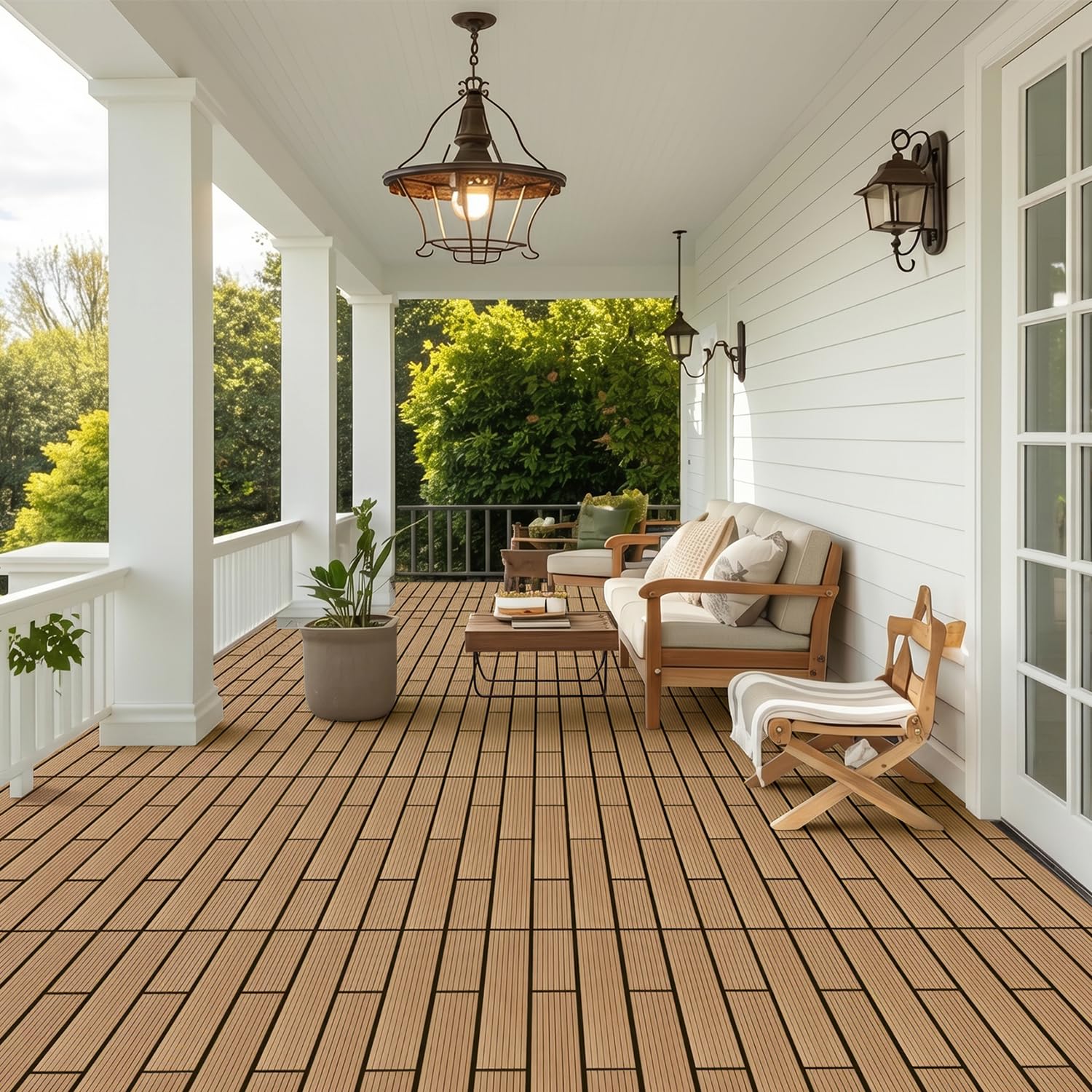 Lospitch WPC Balkonfliesen 30x60 cm Teak Klicksystem für Terrasse und Garten