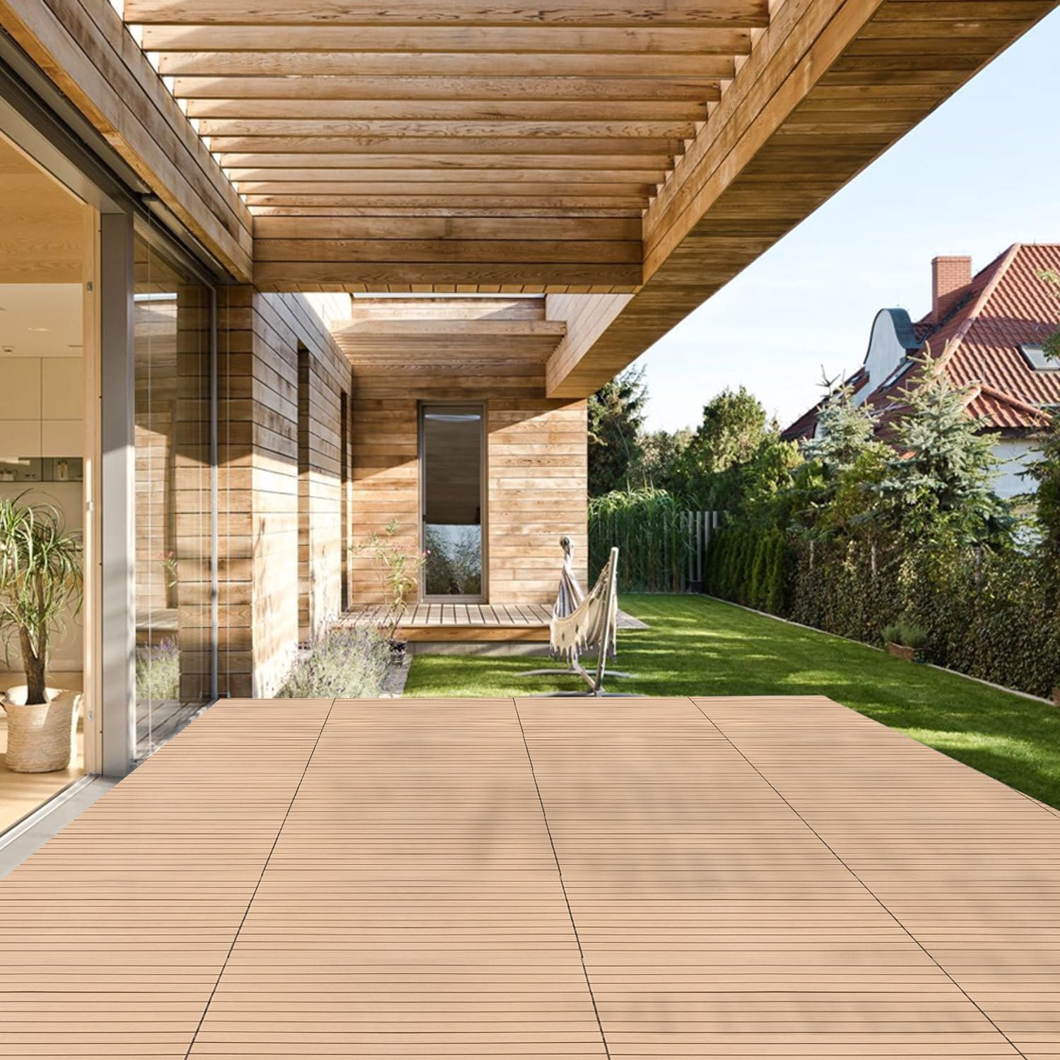 Lospitch WPC Klickfliesen 30x60 cm 6 Stück in Holzoptik für Balkon und Terrasse