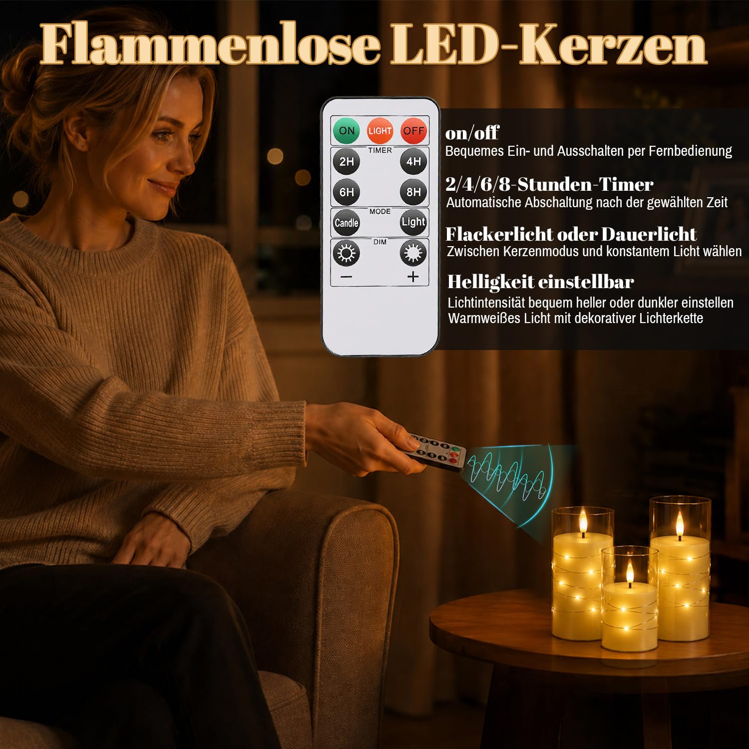 Lospitch LED Kerzen 3er/5er Set mit Fernbedienung Timer und Lichterkette