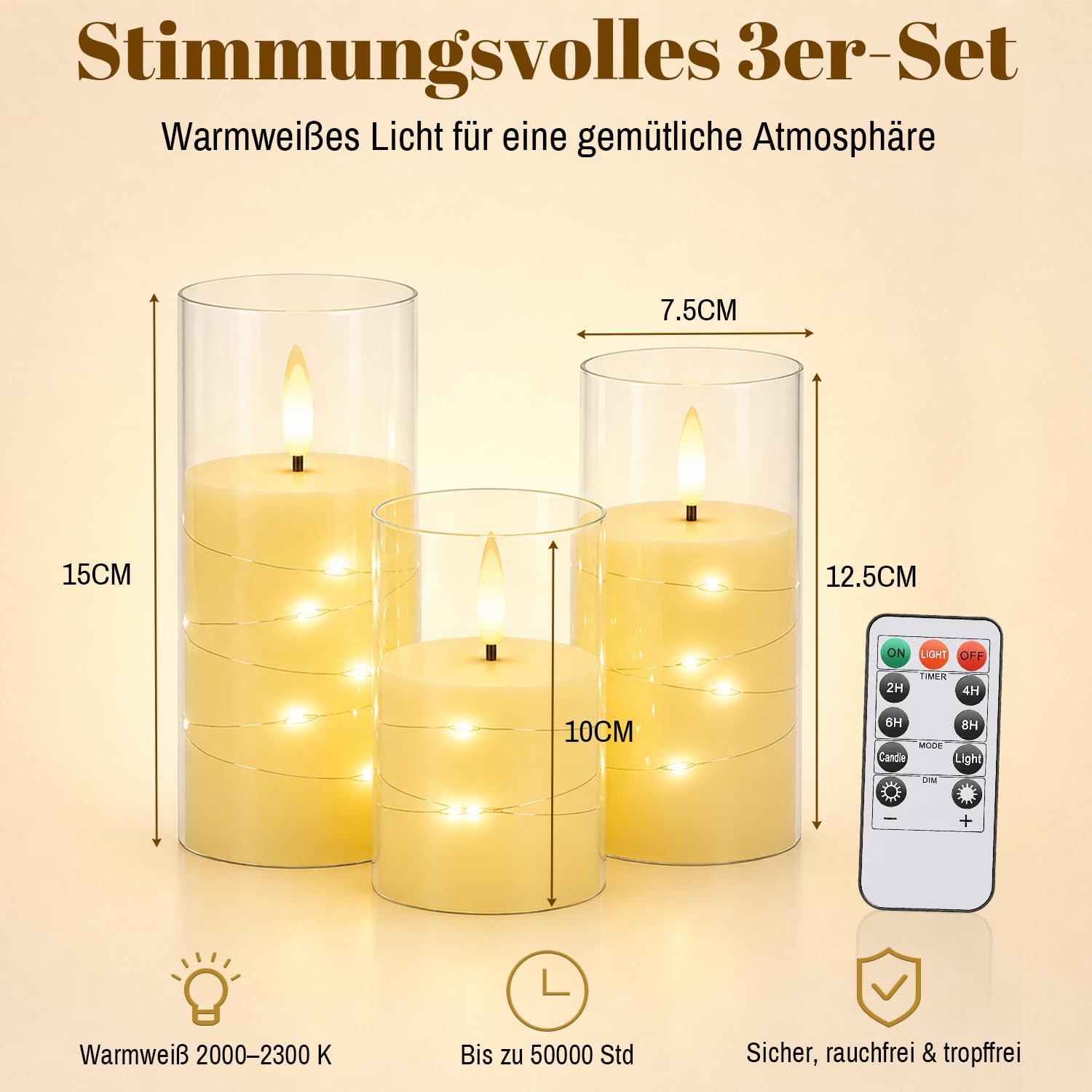 Lospitch LED Kerzen 3er/5er Set mit Fernbedienung Timer und Lichterkette