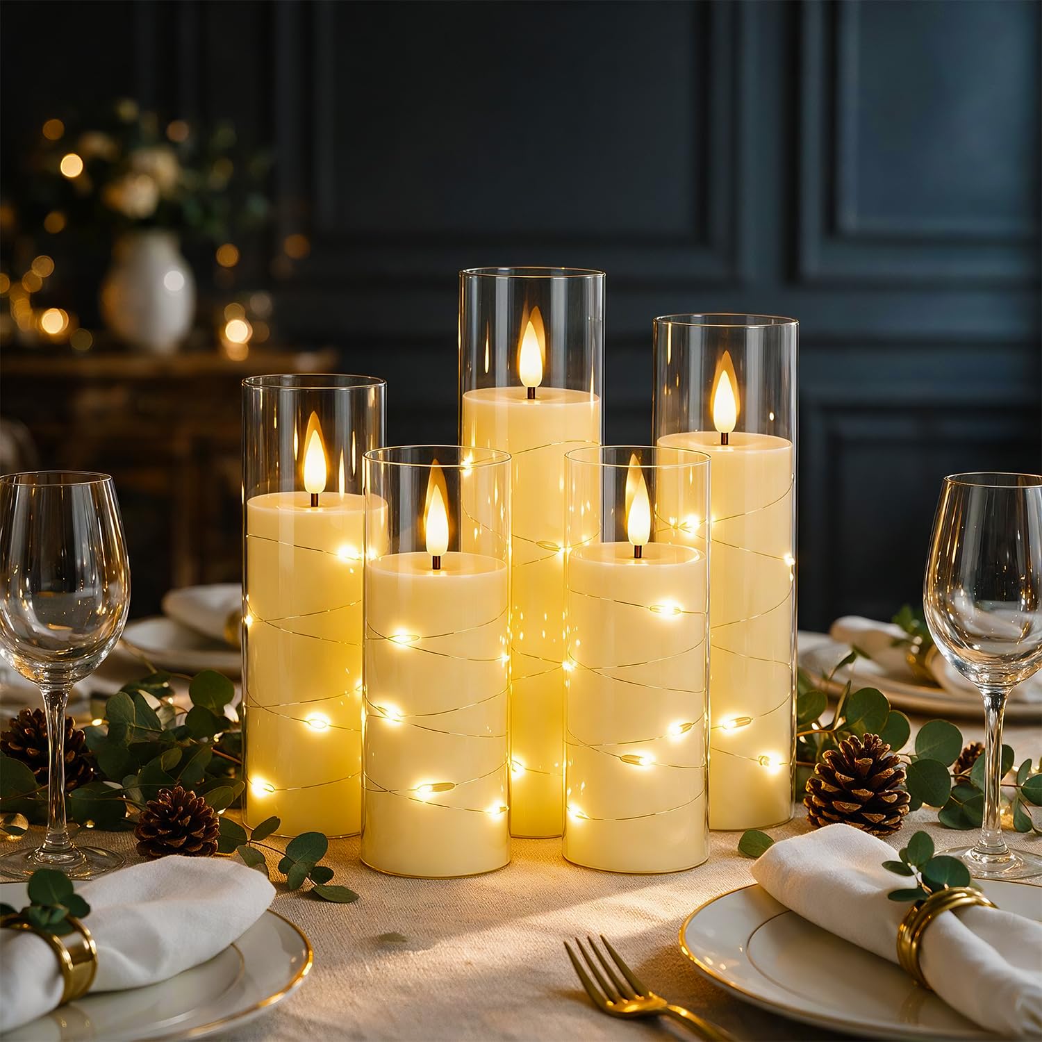 Lospitch LED Kerzen 3er/5er Set mit Fernbedienung Timer und Lichterkette