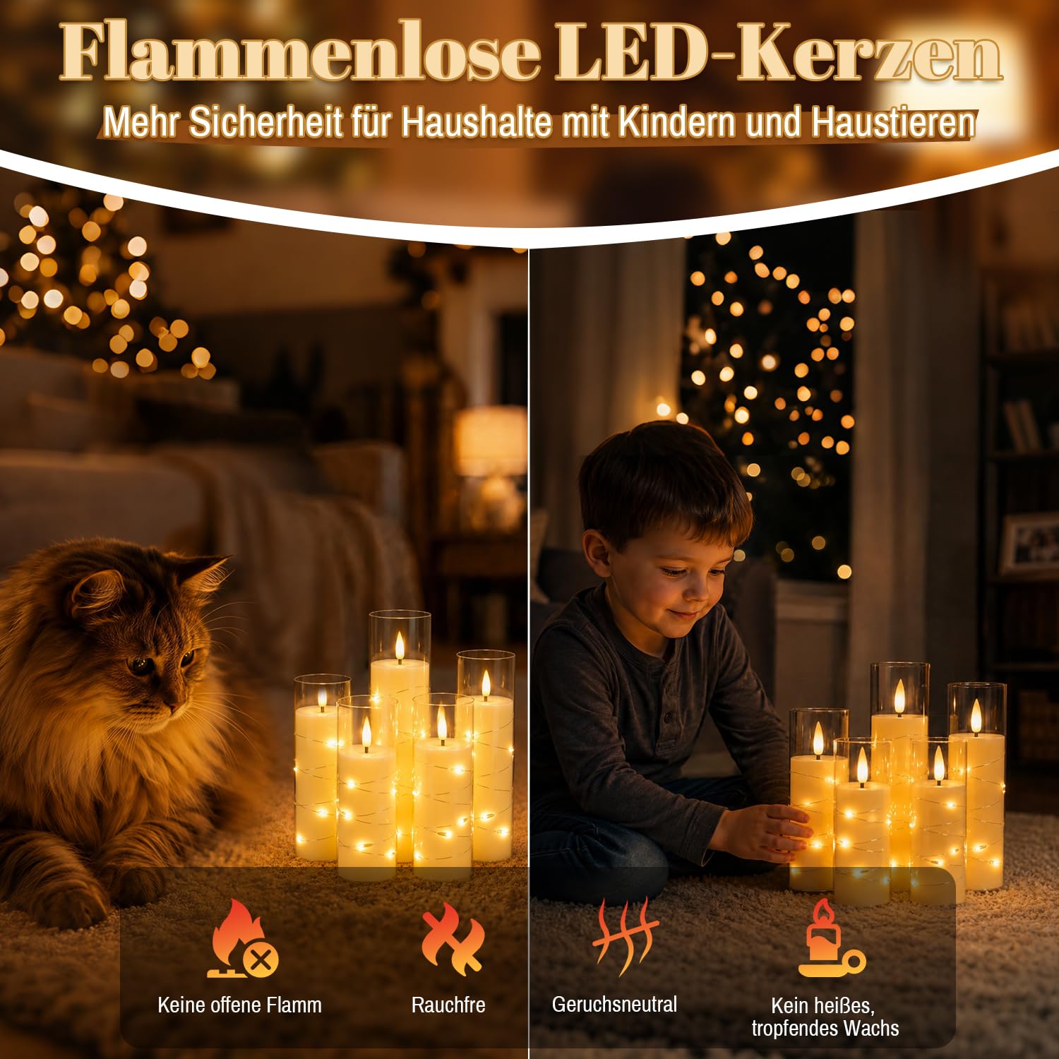 Lospitch LED Kerzen 3er/5er Set mit Fernbedienung Timer und Lichterkette