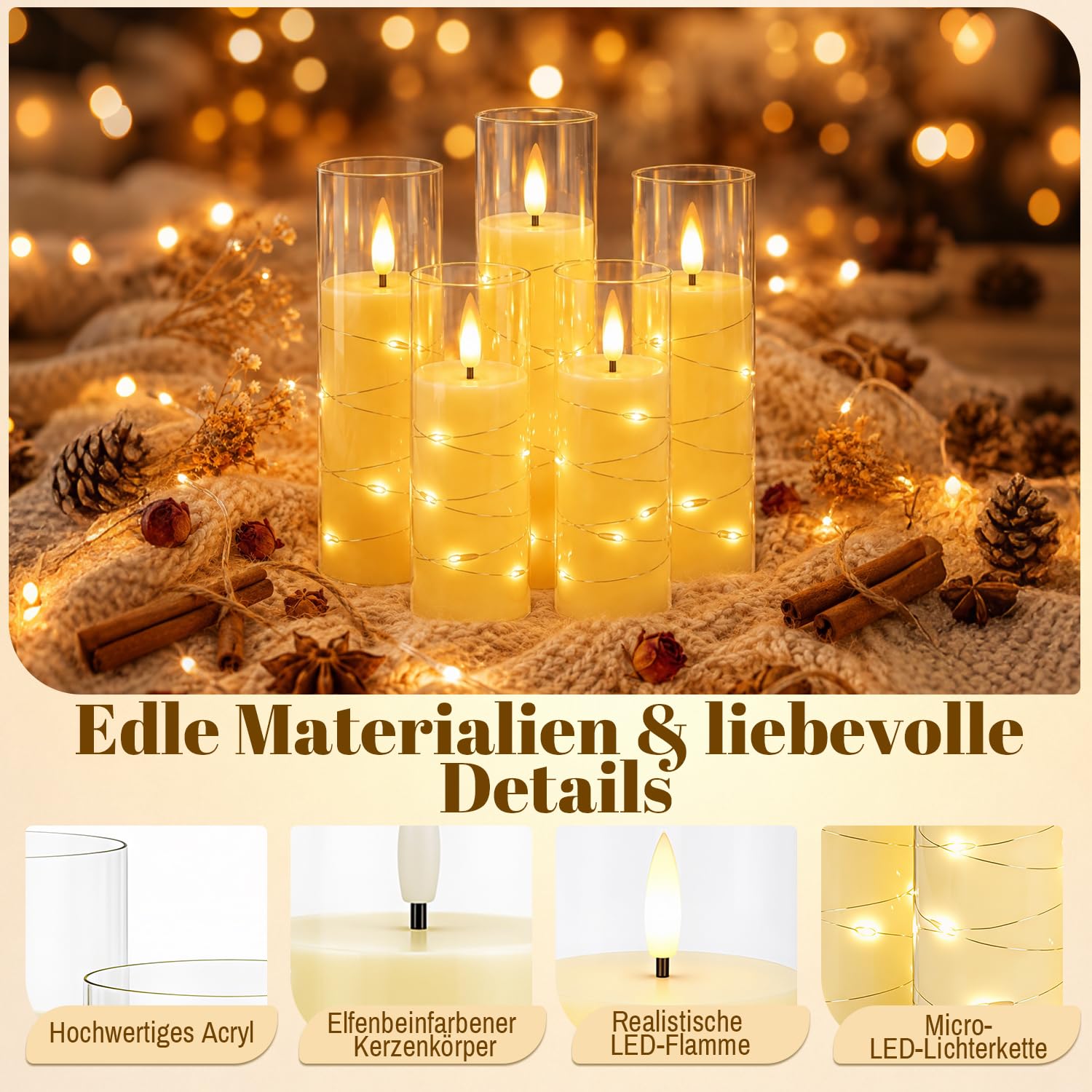 Lospitch LED Kerzen 3er/5er Set mit Fernbedienung Timer und Lichterkette
