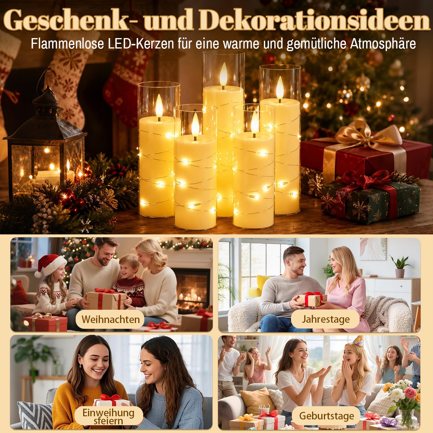 Lospitch LED Kerzen 3er/5er Set mit Fernbedienung Timer und Lichterkette
