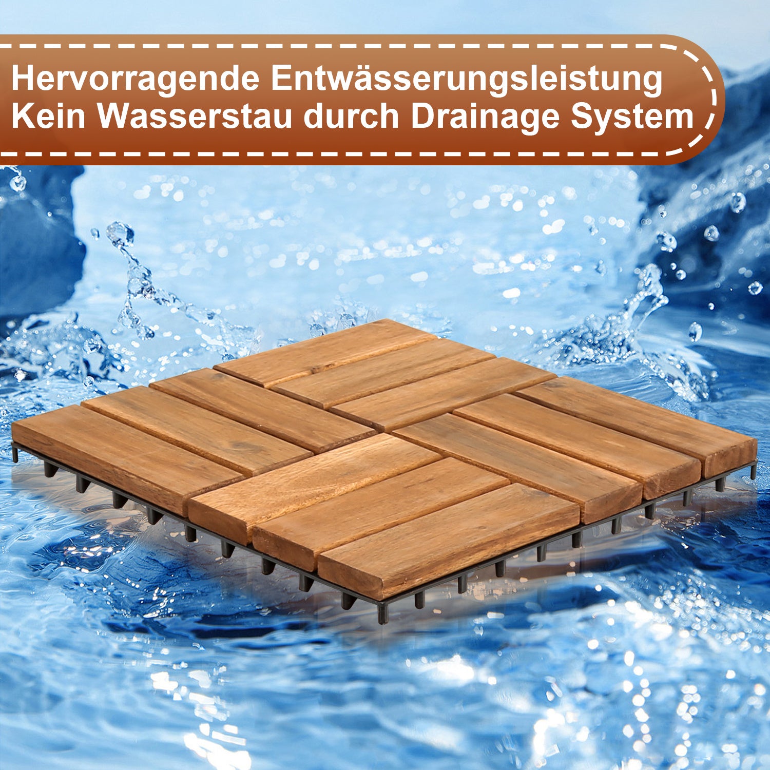 Lospitch Holzfliesen Akazienholz 30x30 cm 12 Latten mit Klicksystem