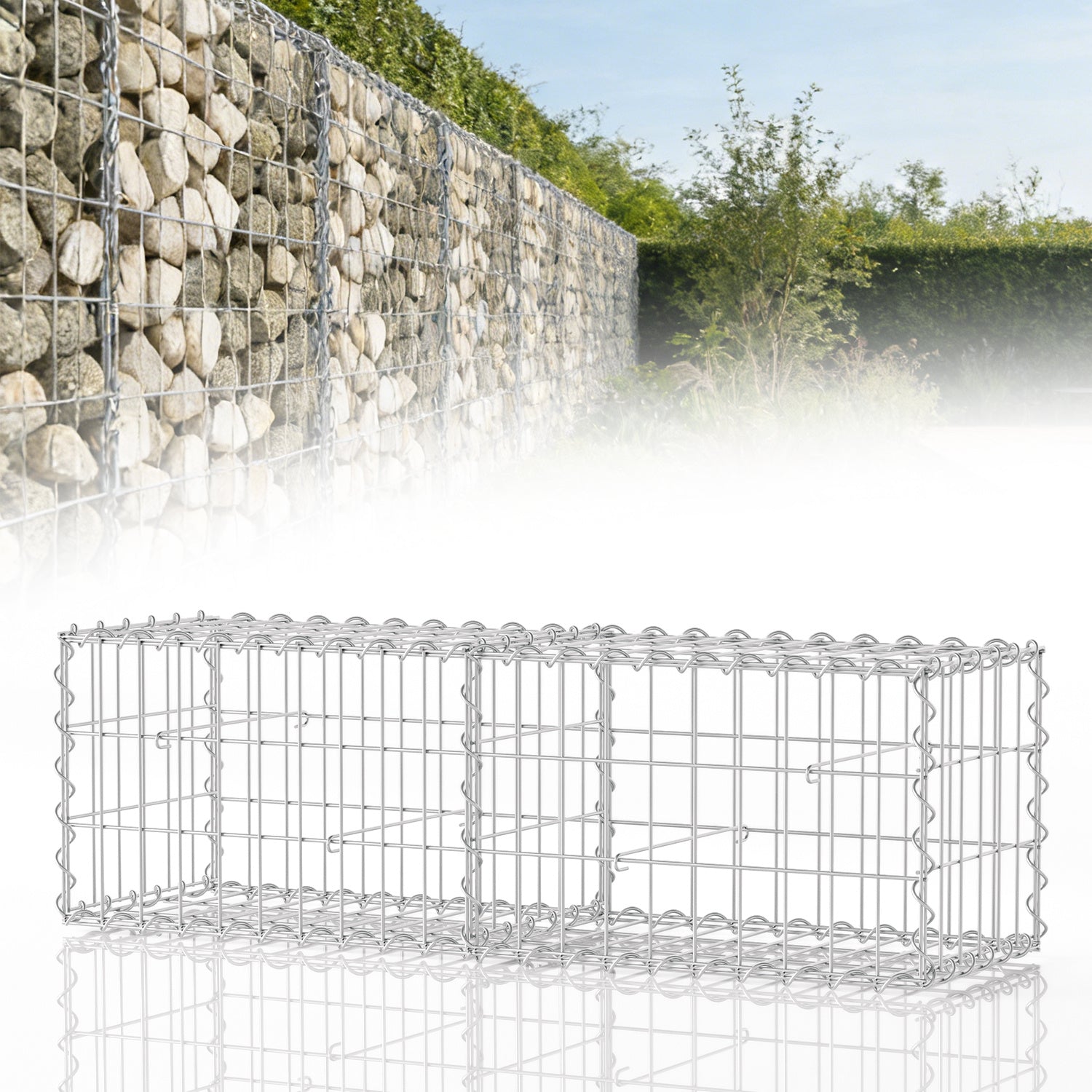 Lospitch Gabionen 100x30x30 cm verzinkt 2 Stück für Gartenmauer