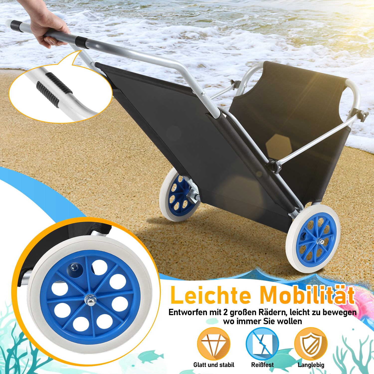 Lospitch 2er Sonnenliege klappbar mit Dach und Rollen Schwarz