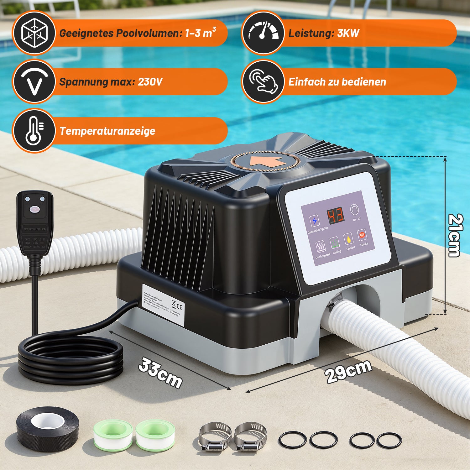 Lospitch Elektrische Poolheizung 3 kW