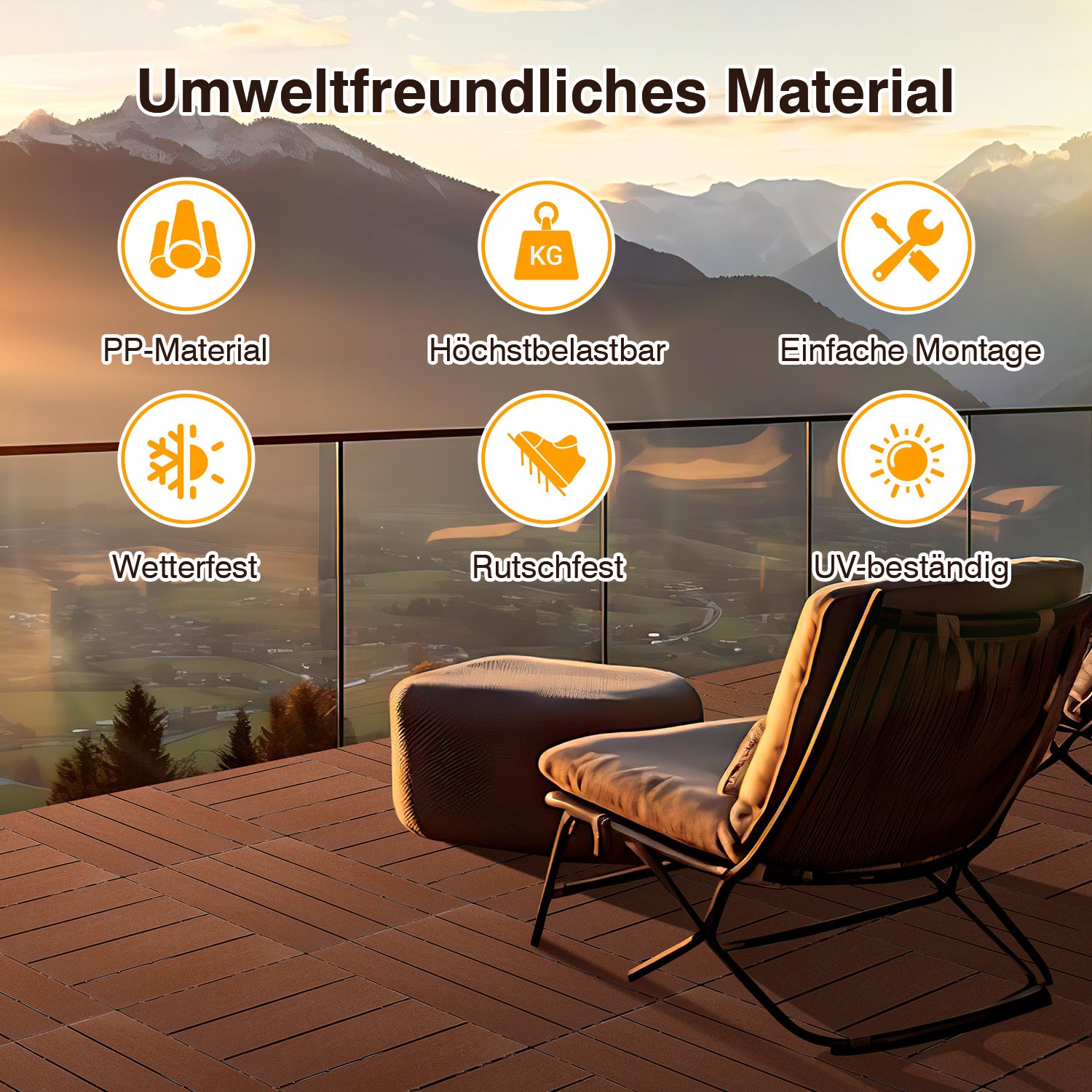 Lospitch Terrassenfliesen Kunststoff 30×30 cm mit Klicksystem